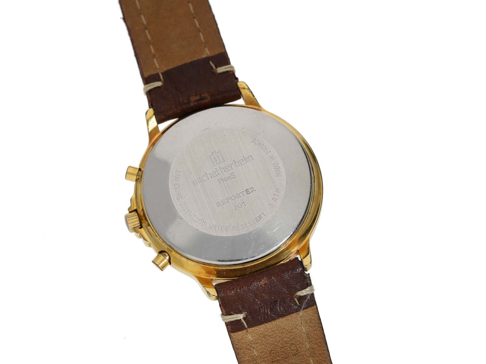 Armbanduhr: Herrenarmbanduhr mit Chronograph und Mondphase, Michel Herbelin 'Reporter', 90er Jahre - Image 3 of 3