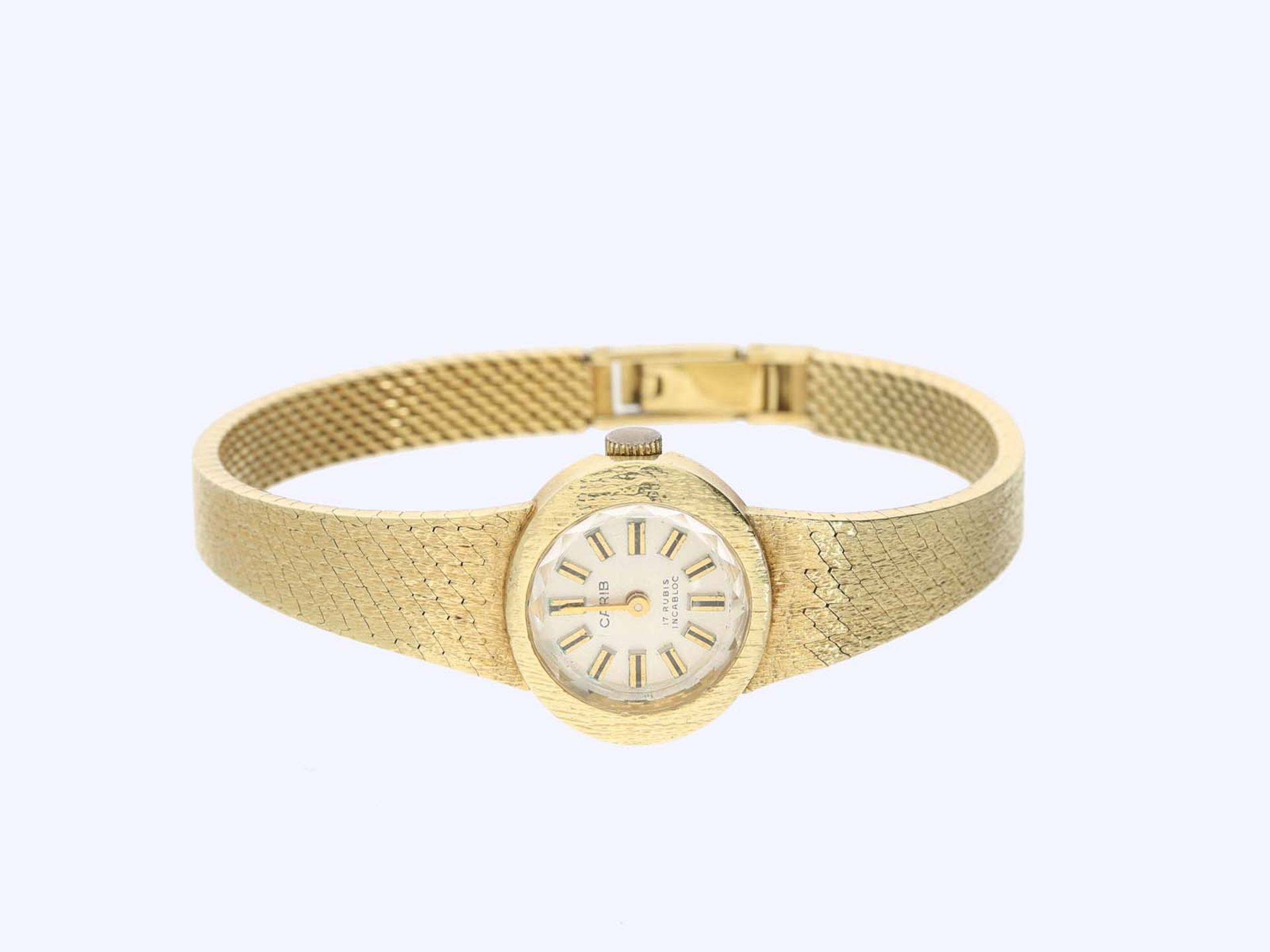 Armbanduhr: goldene vintage Damenuhr der Marke 'Carib', 14K Gold