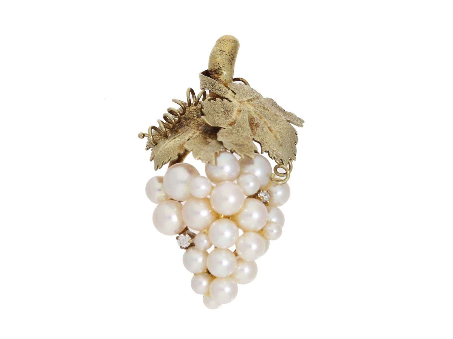 Anhänger: ausgefallener vintage Anhänger mit Perlen und Brillanten, Motiv 'Weintraube', 14K Gold