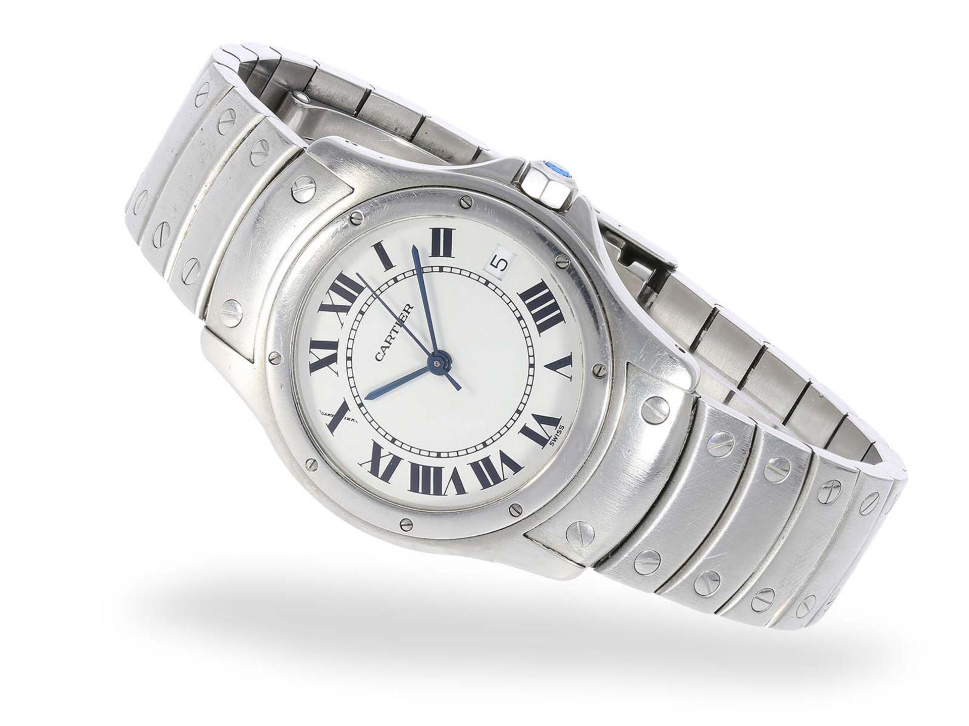 Armbanduhr: luxuriöse und gesuchte Cartier Herrenuhr, Cartier Santos Ronde Automatic, Ref.1920-1