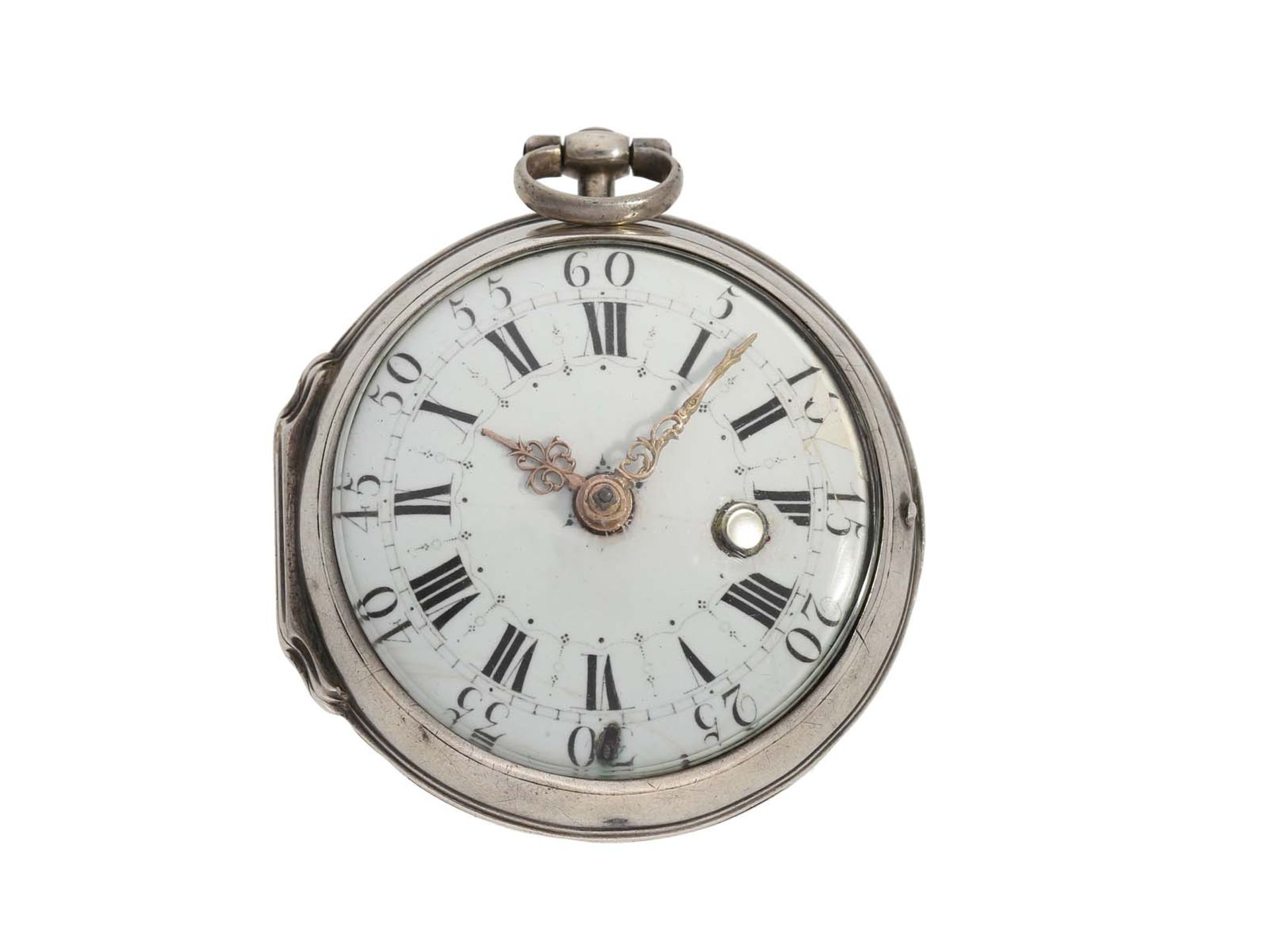 Taschenuhr: frühe französische Spindeluhr, um 1750, Lenoir a Lyon