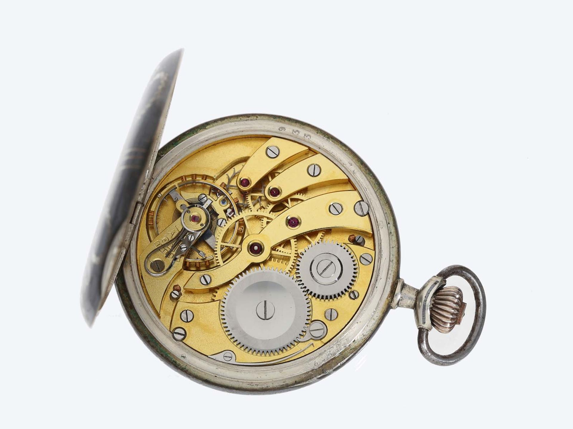 Taschenuhr: attraktive silberne Jugendstil-Savonnette mit Tula Dekoration, Chronometre Myr La Chaux - Bild 2 aus 3