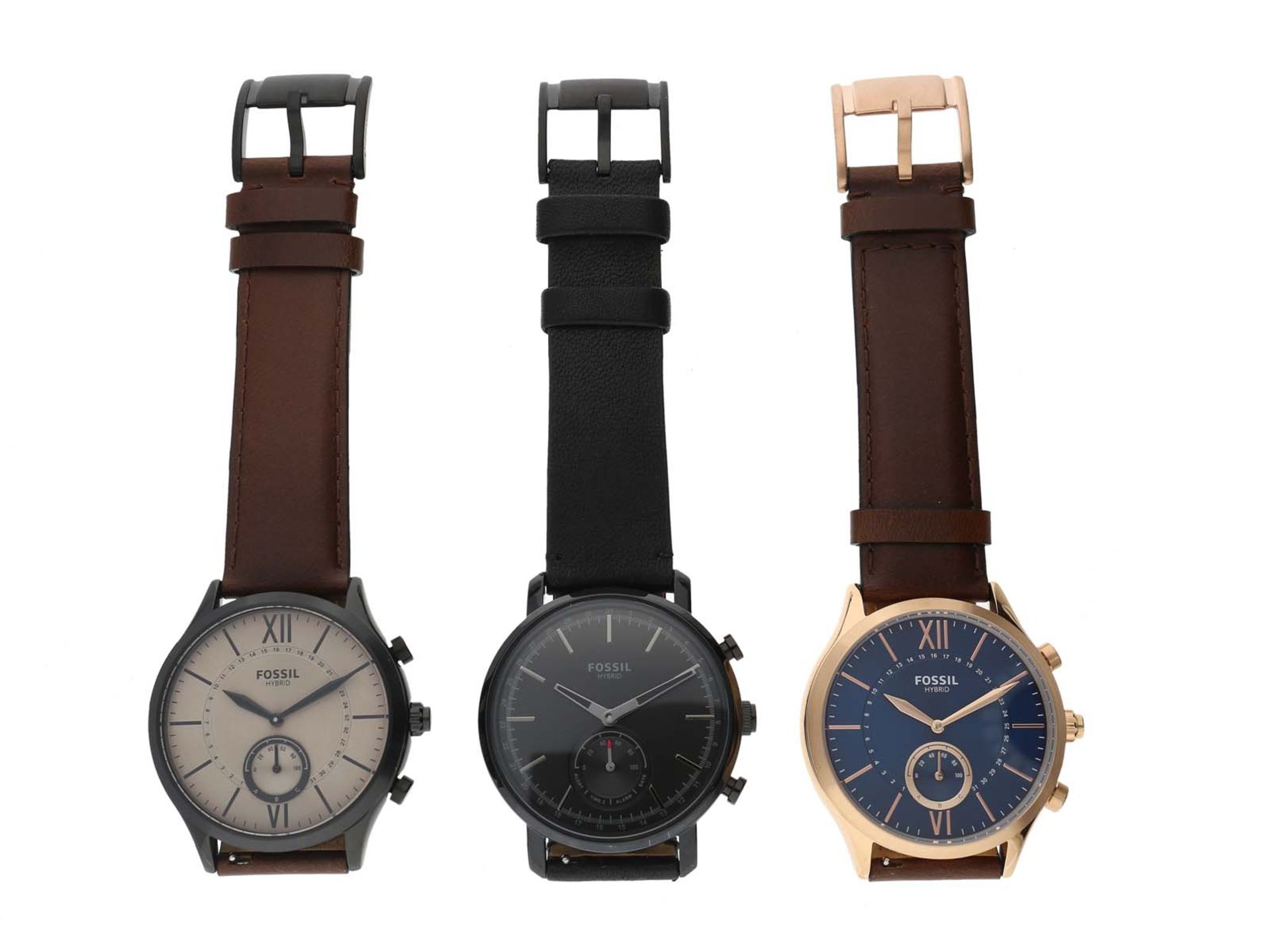 Armbanduhr: 3 neuwertige Armbanduhren der Marke 'Fossil' Modellreihe Hybrid Smartwatch, aus Juwelier