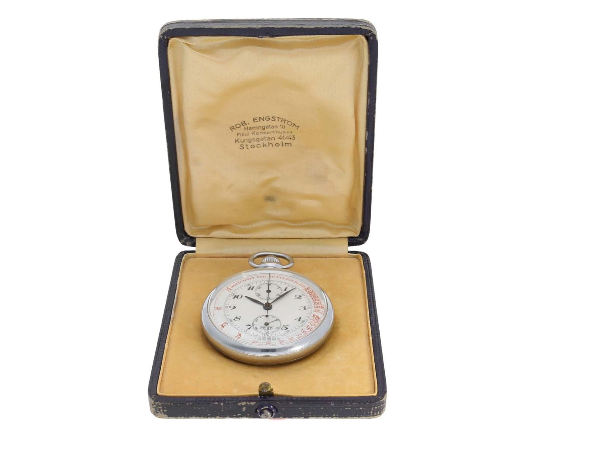 Taschenuhr: Heuer Pulsometer-Chronograph, Valjoux 61, ca.1950 - Bild 2 aus 3