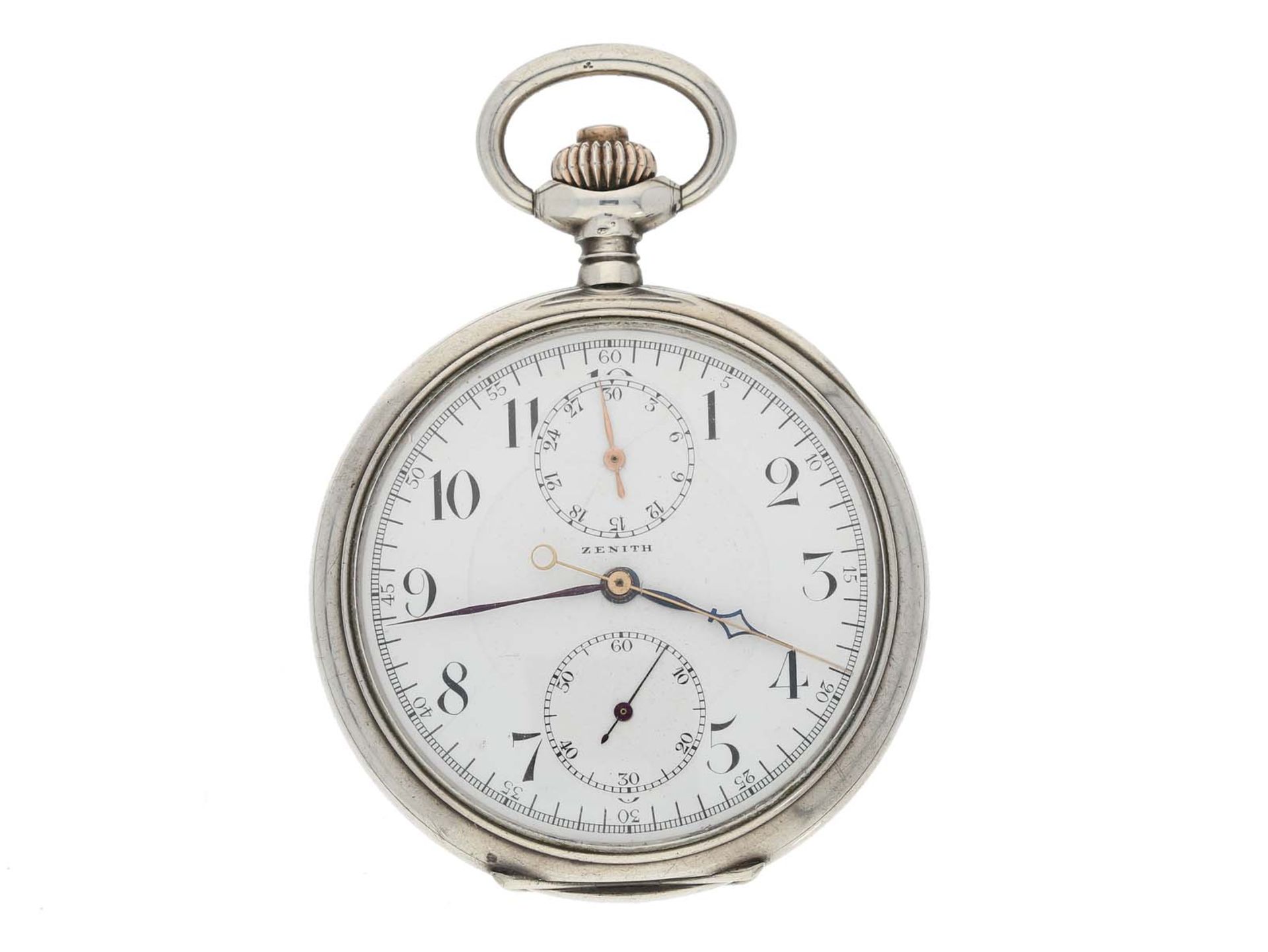 Taschenuhr: silberner Zenith Chronograph, um 1915