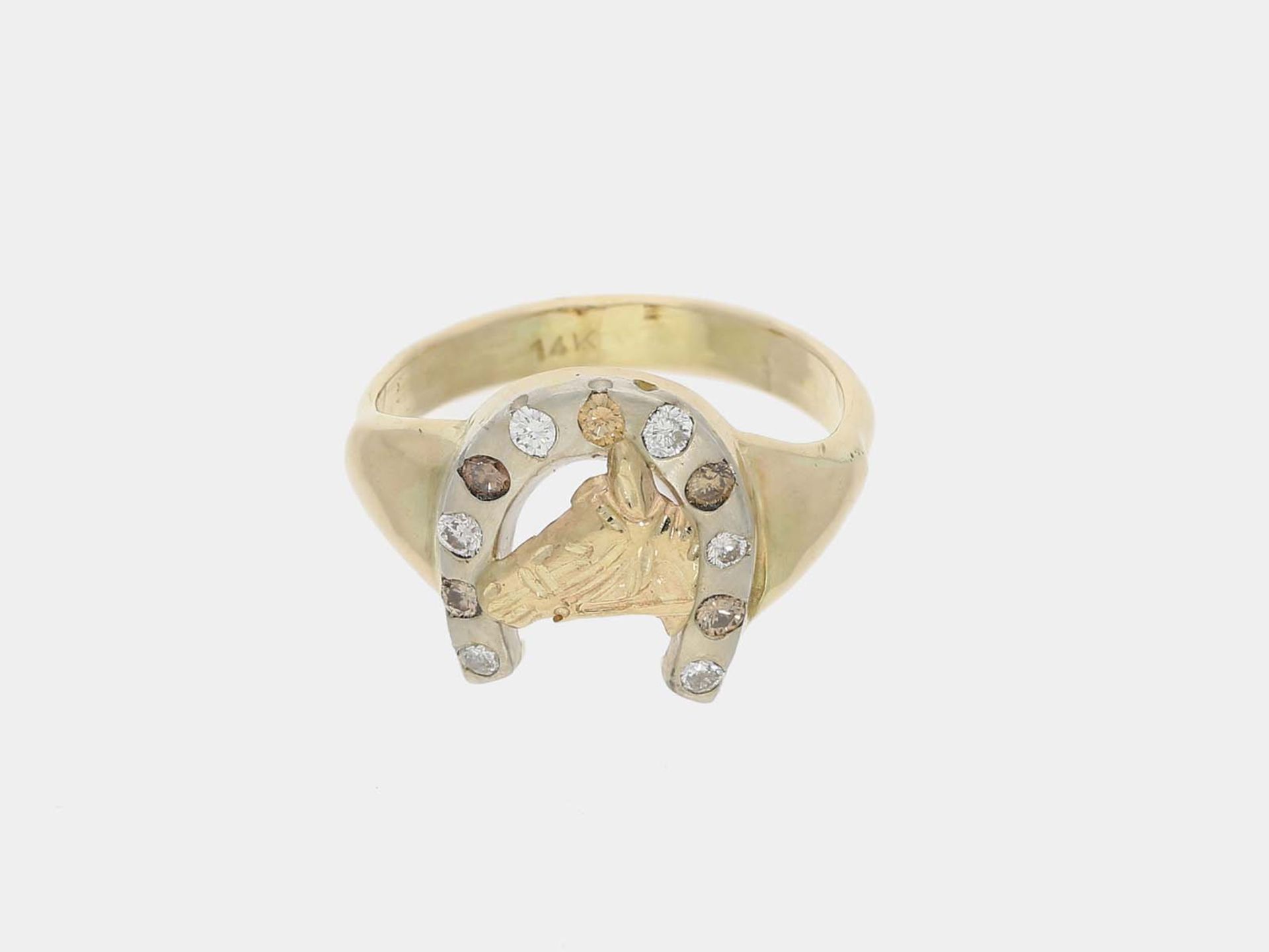 Ring: schöner vintage Brillantring mit Pferdekopf/Hufeisen-Motiv mit insgesamt ca. 0,35ct Brillanten