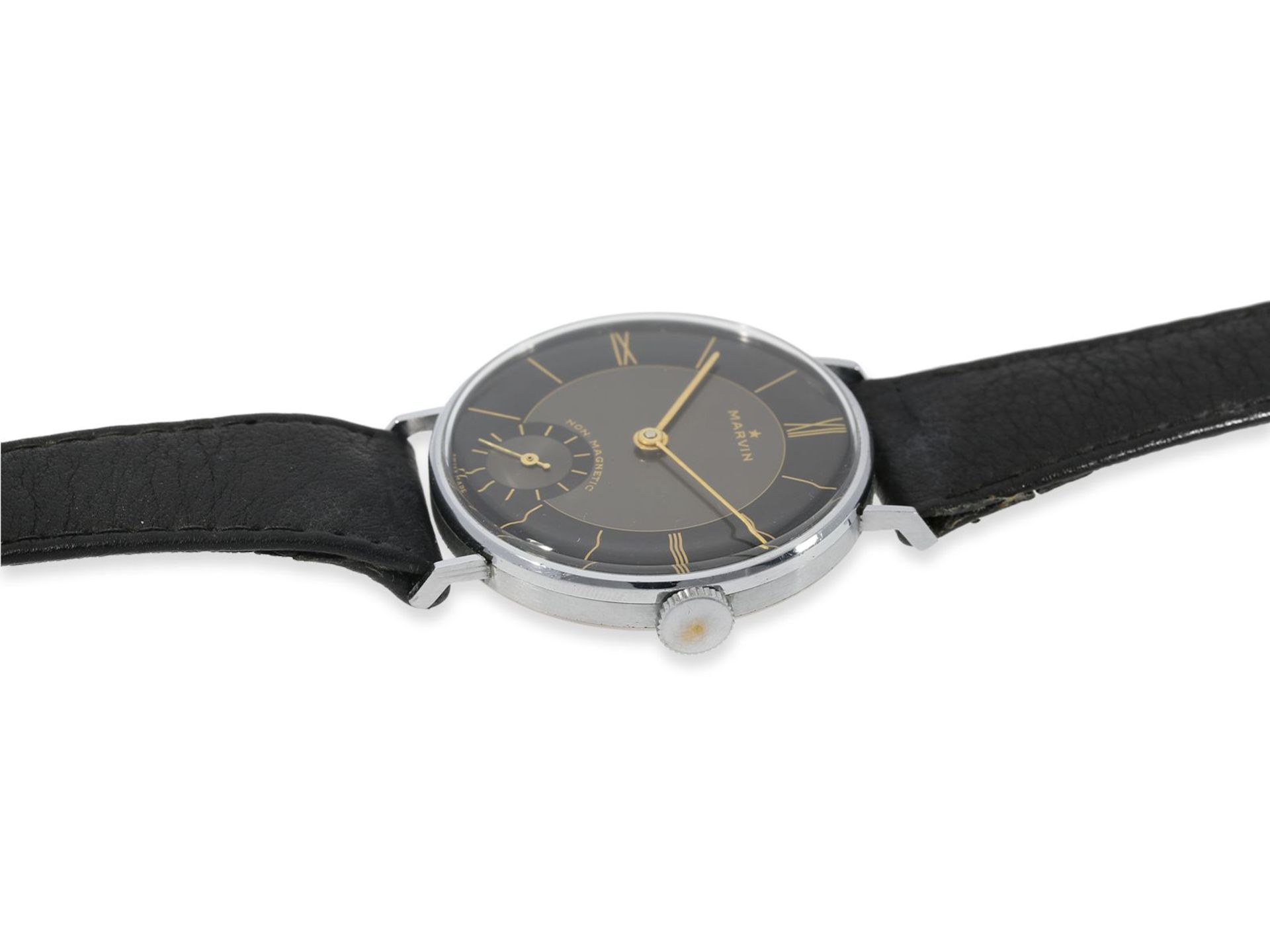 Armbanduhr: sehr seltene, oversize "39mm" Marvin mit schwarzem Zifferblatt, new-old-stock, 40er- - Image 5 of 5