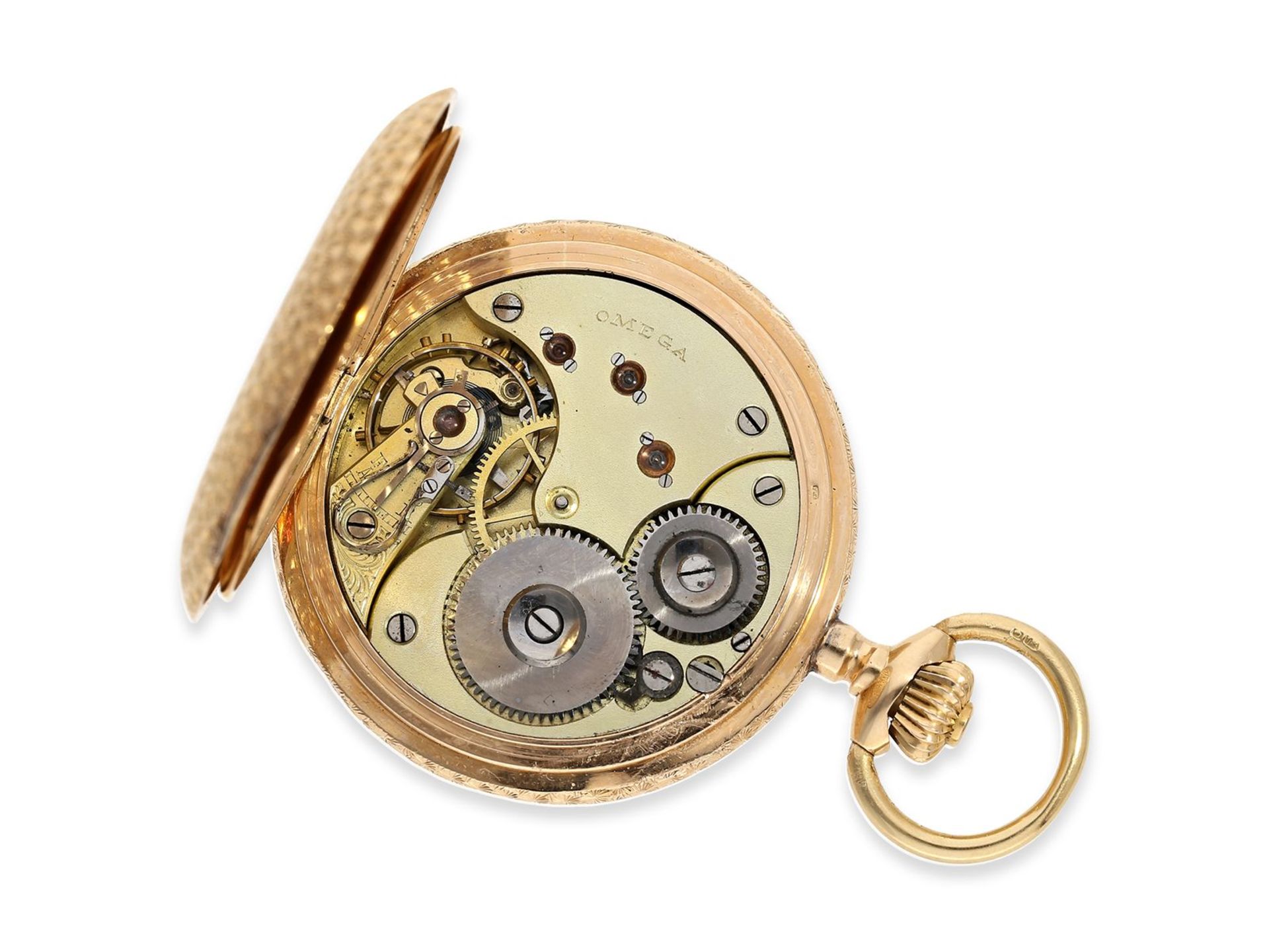 Taschenuhr: nahezu neuwertig erhaltene Omega Goldsavonnette mit besonderer Gehäusedekoration, No. - Image 2 of 8