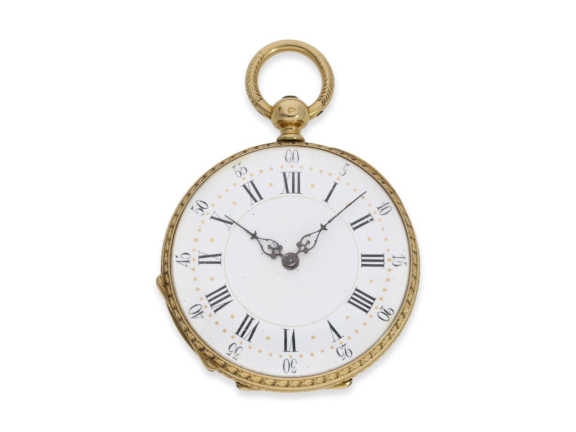 Taschenuhr/Anhängeuhr: wunderschöne "Louis XV" Gold/Emaille-Damenuhr mit feiner Lupenmalerei, - Image 2 of 6