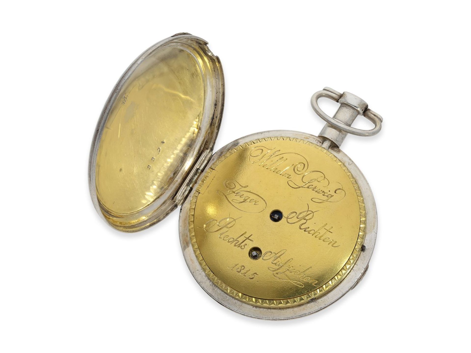 Taschenuhr: sehr interessante deutsche Zylinderuhr mit sehr seltenem Kaliber, signiert Wilhelm - Bild 2 aus 5