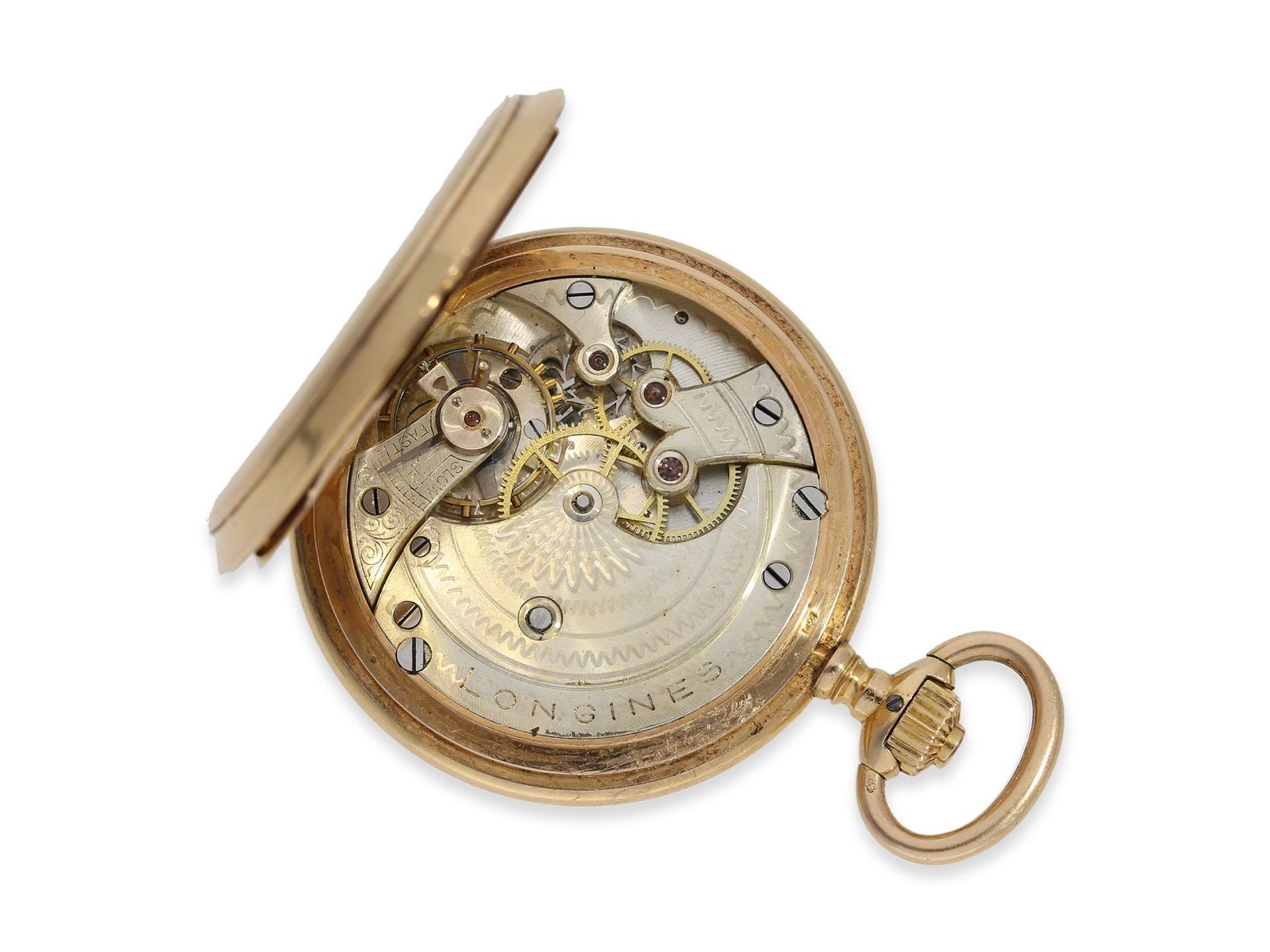 Taschenuhr: wunderschöne Longines Damensavonnette mit Emaille-Malerei und Diamantbesatz, ca. 1900, - Image 3 of 7