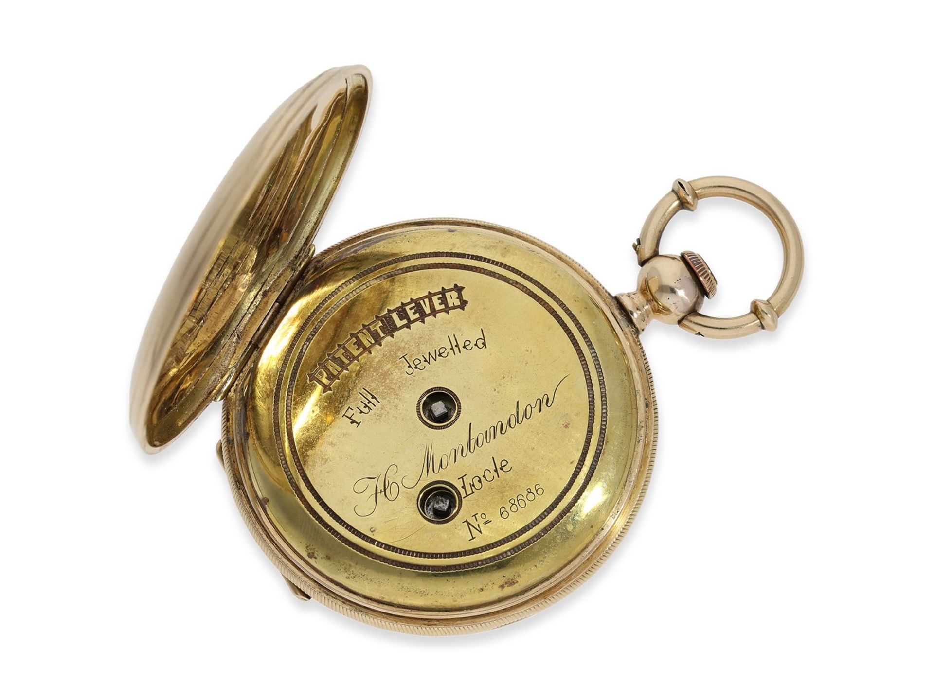 Taschenuhr: interessante Schweizer Goldsavonnette, um 1850, H. Montandon Locle, Ca. Ø48,5mm, ca. - Bild 4 aus 7