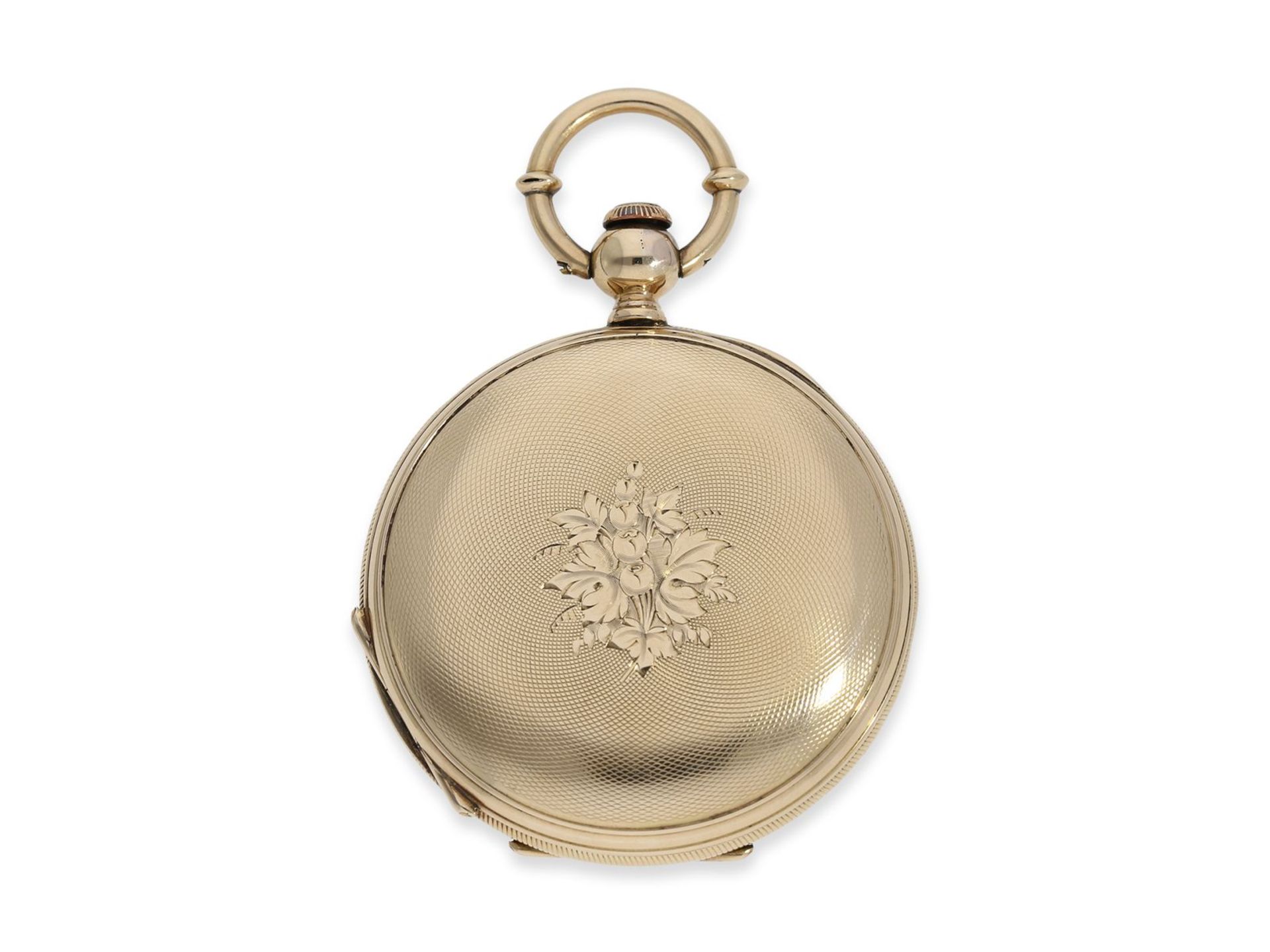 Taschenuhr: interessante Schweizer Goldsavonnette, um 1850, H. Montandon Locle, Ca. Ø48,5mm, ca. - Bild 6 aus 7