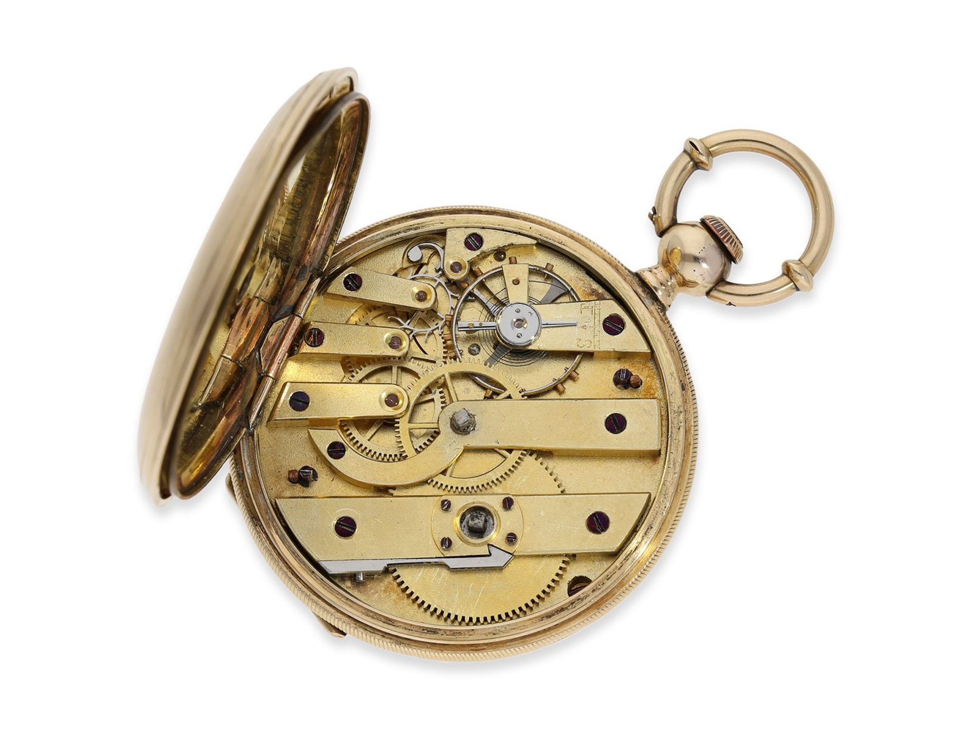 Taschenuhr: interessante Schweizer Goldsavonnette, um 1850, H. Montandon Locle, Ca. Ø48,5mm, ca. - Image 2 of 7