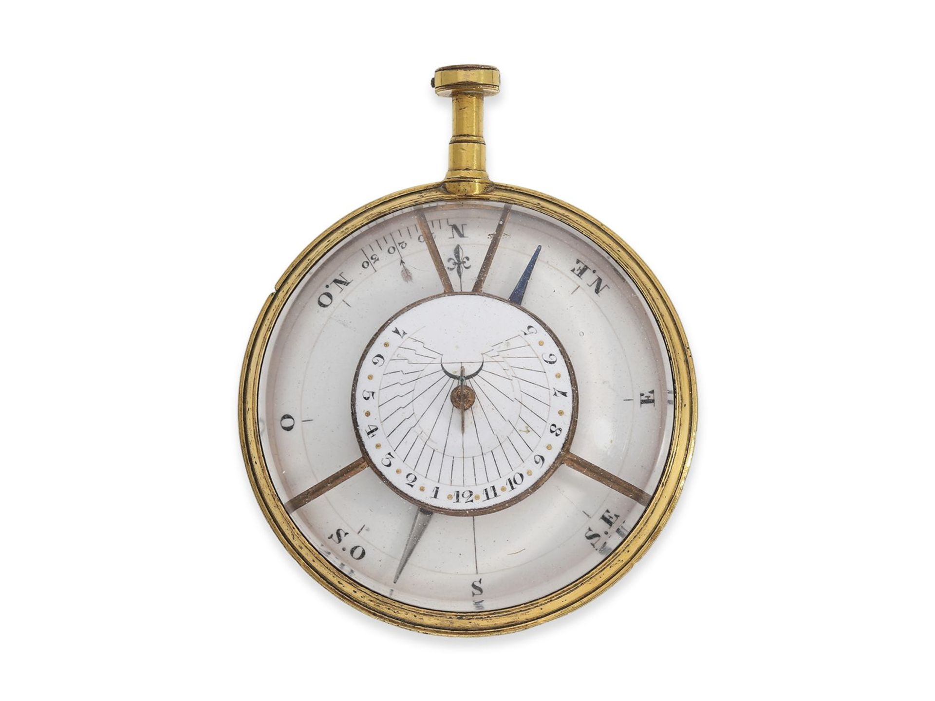Taschenuhr: sehr seltene Taschen-Sonnenuhr mit Kompass, sog. "Sun-Dial", vermutlich um 1780, Ca.