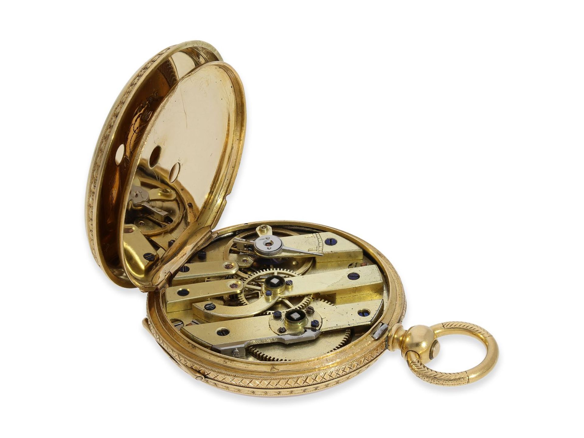 Taschenuhr/Anhängeuhr: wunderschöne "Louis XV" Gold/Emaille-Damenuhr mit feiner Lupenmalerei, - Image 4 of 6