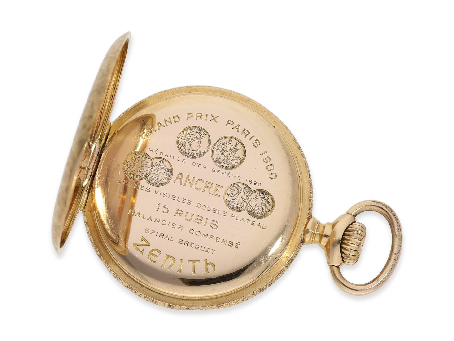 Taschenuhr: außergewöhnlich prächtig gravierte Zenith Taschenuhr, Chronometerqualität, ca. 1910, Ca. - Image 3 of 6