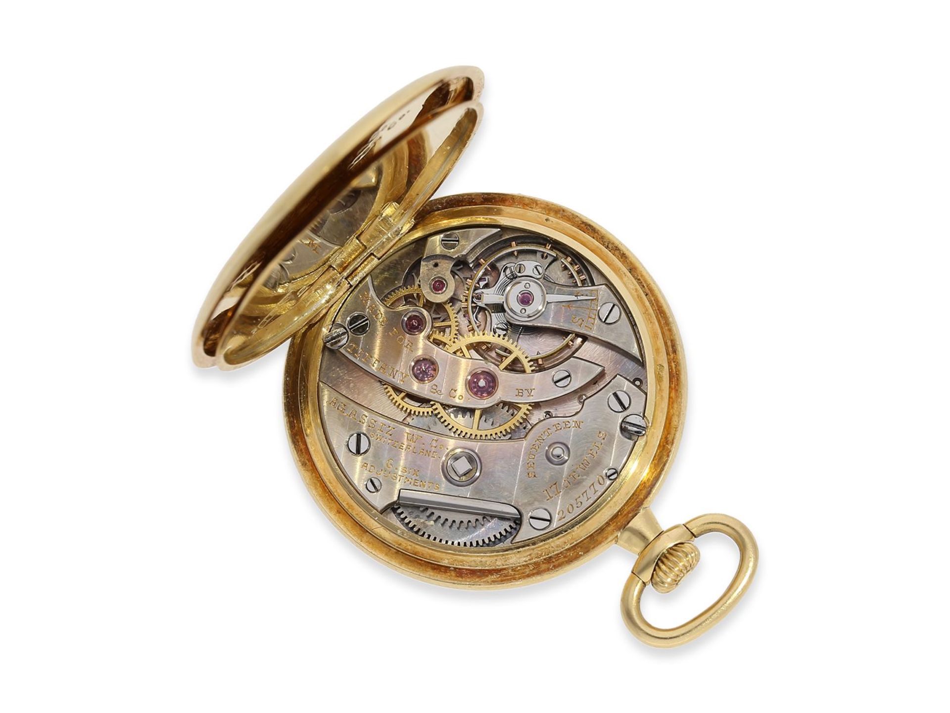 Taschenuhr/Anhängeuhr: exquisite Miniatur-Damenuhr um 1915, Tiffany & Co., Ca. Ø27,5mm, ca. 16g, 18K - Image 2 of 6