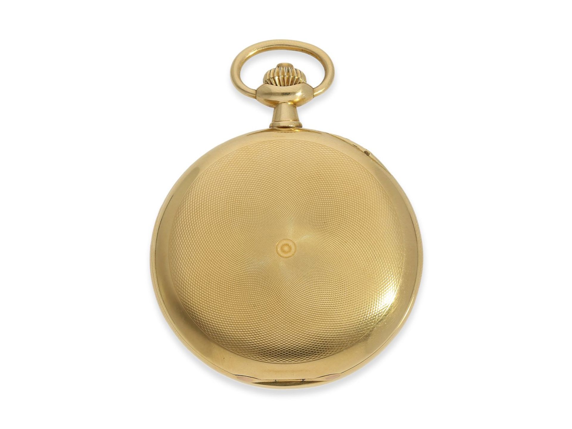 Taschenuhr: schöne Omega Goldsavonnette in 18K Gold, ca. 1900, Ca. Ø50mm, ca. 83g, 18K Gold, - Image 7 of 8