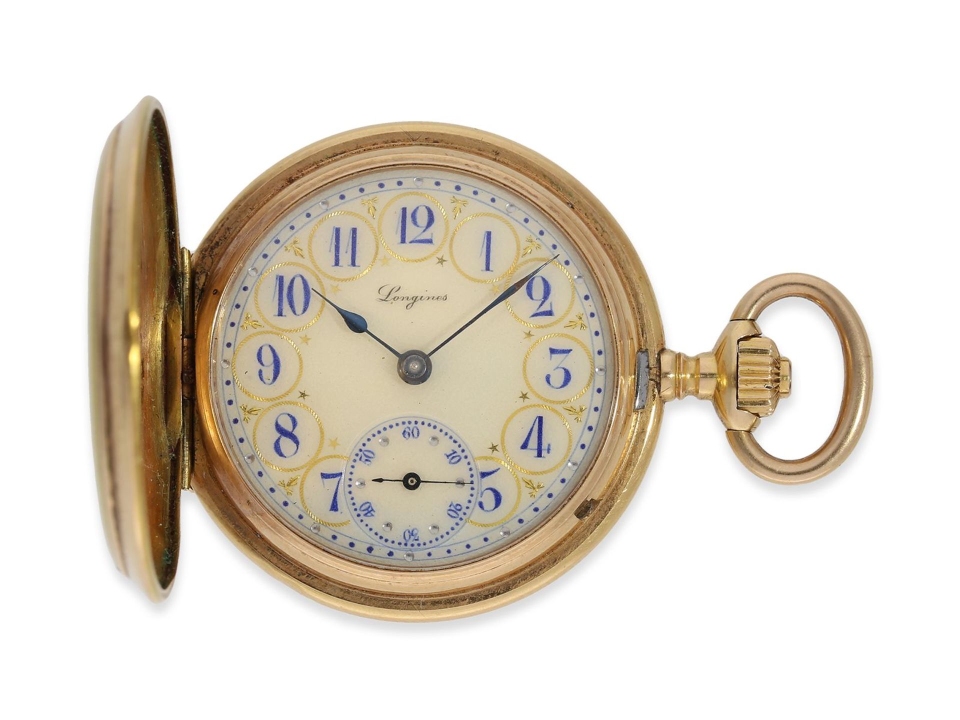 Taschenuhr: wunderschöne Longines Damensavonnette mit Emaille-Malerei und Diamantbesatz, ca. 1900, - Image 2 of 7