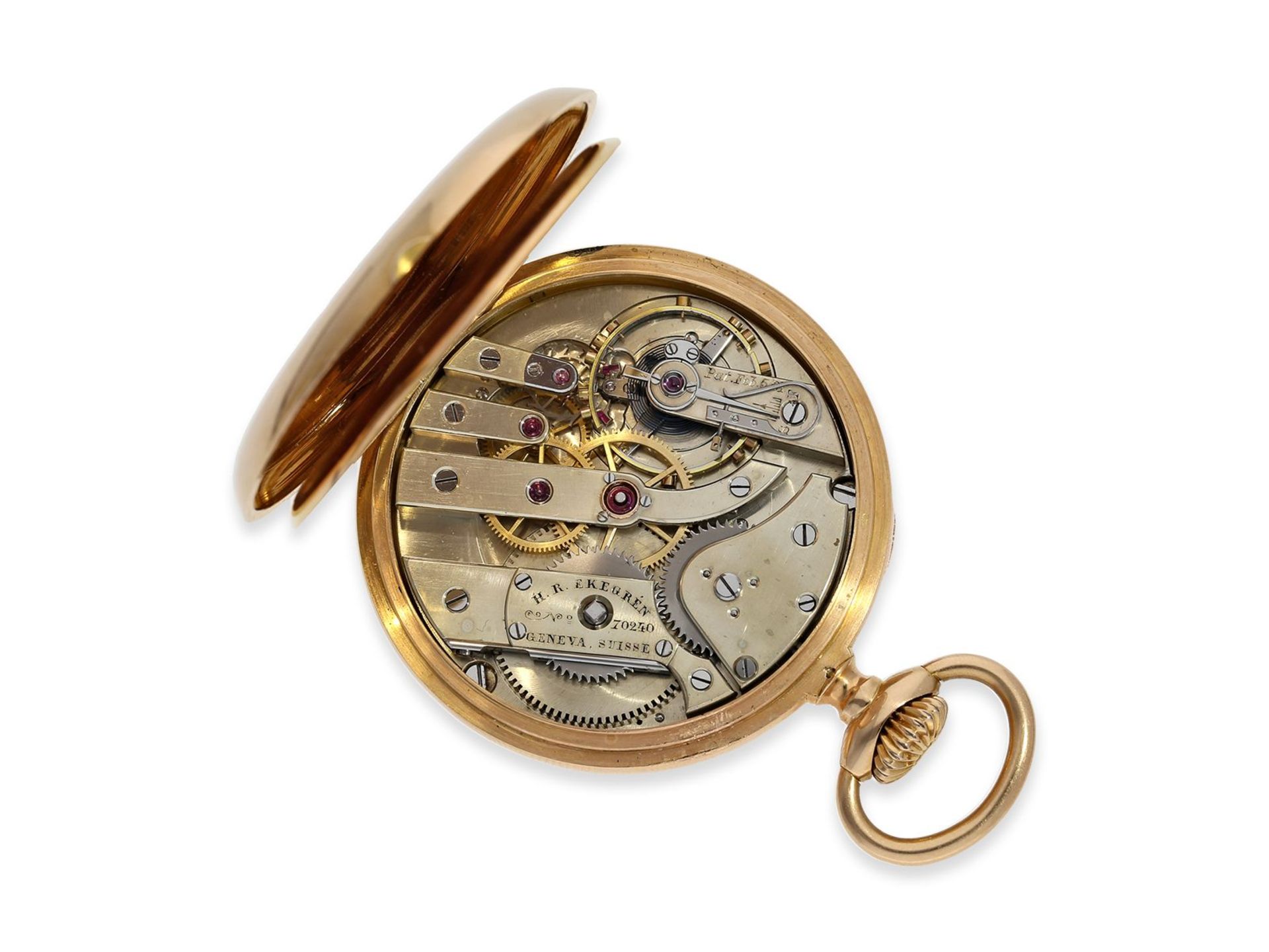 Taschenuhr: exquisite rotgoldene Genfer Präzisionstaschenuhr H. R. Ekegren Geneva, - Bild 2 aus 6