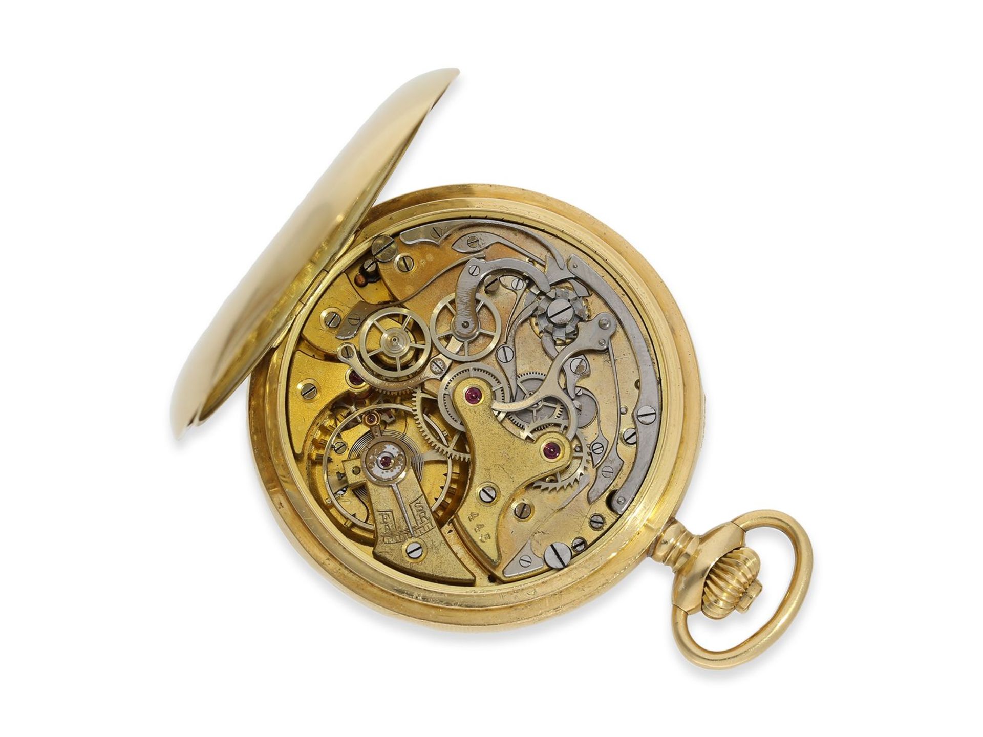 Taschenuhr: französischer Ärzte-Chronograph, Marke LIP, ca.1920, Ca. Ø50mm, ca. 90g, 18K Gold, - Image 2 of 5