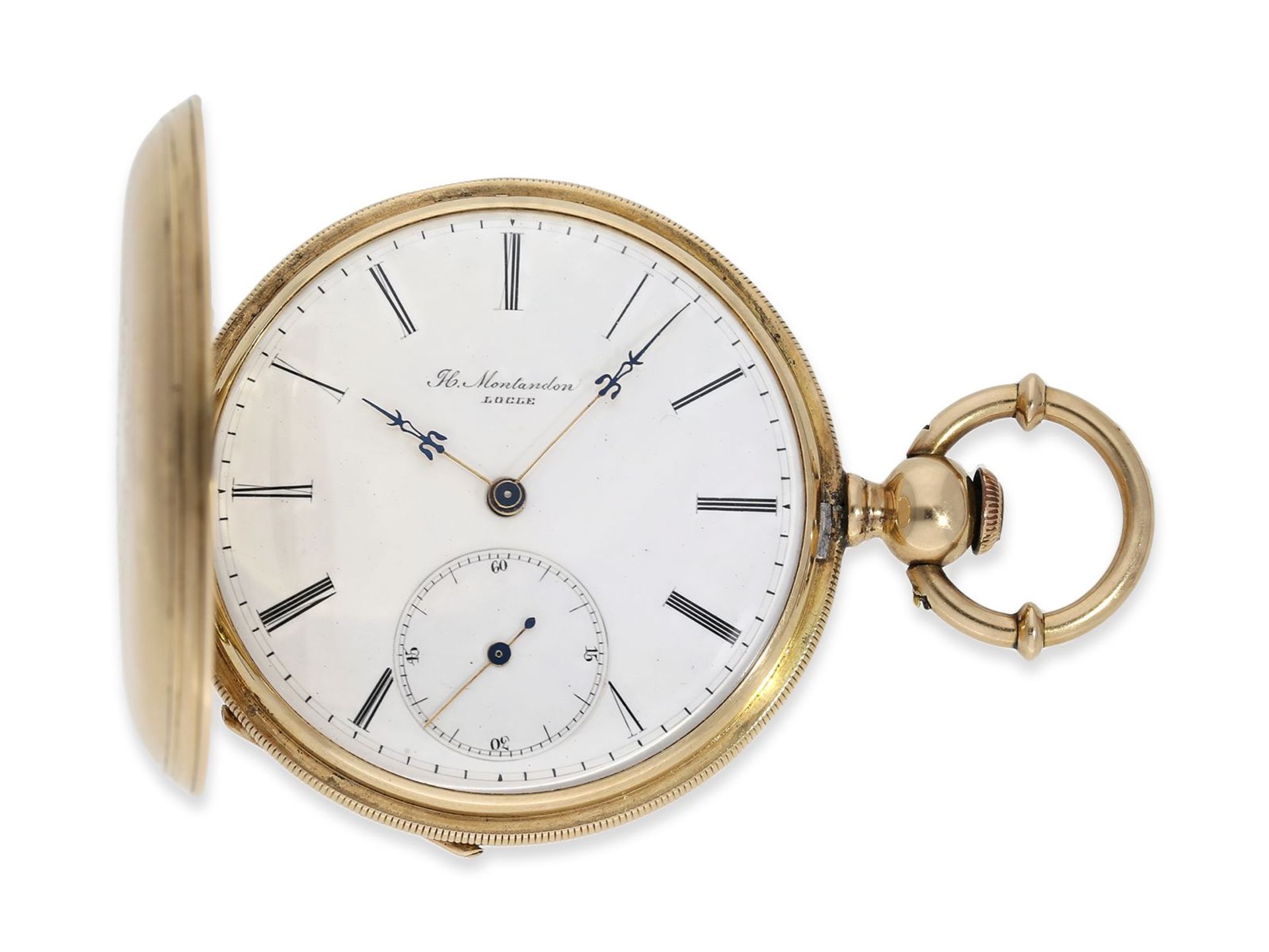 Taschenuhr: interessante Schweizer Goldsavonnette, um 1850, H. Montandon Locle, Ca. Ø48,5mm, ca.