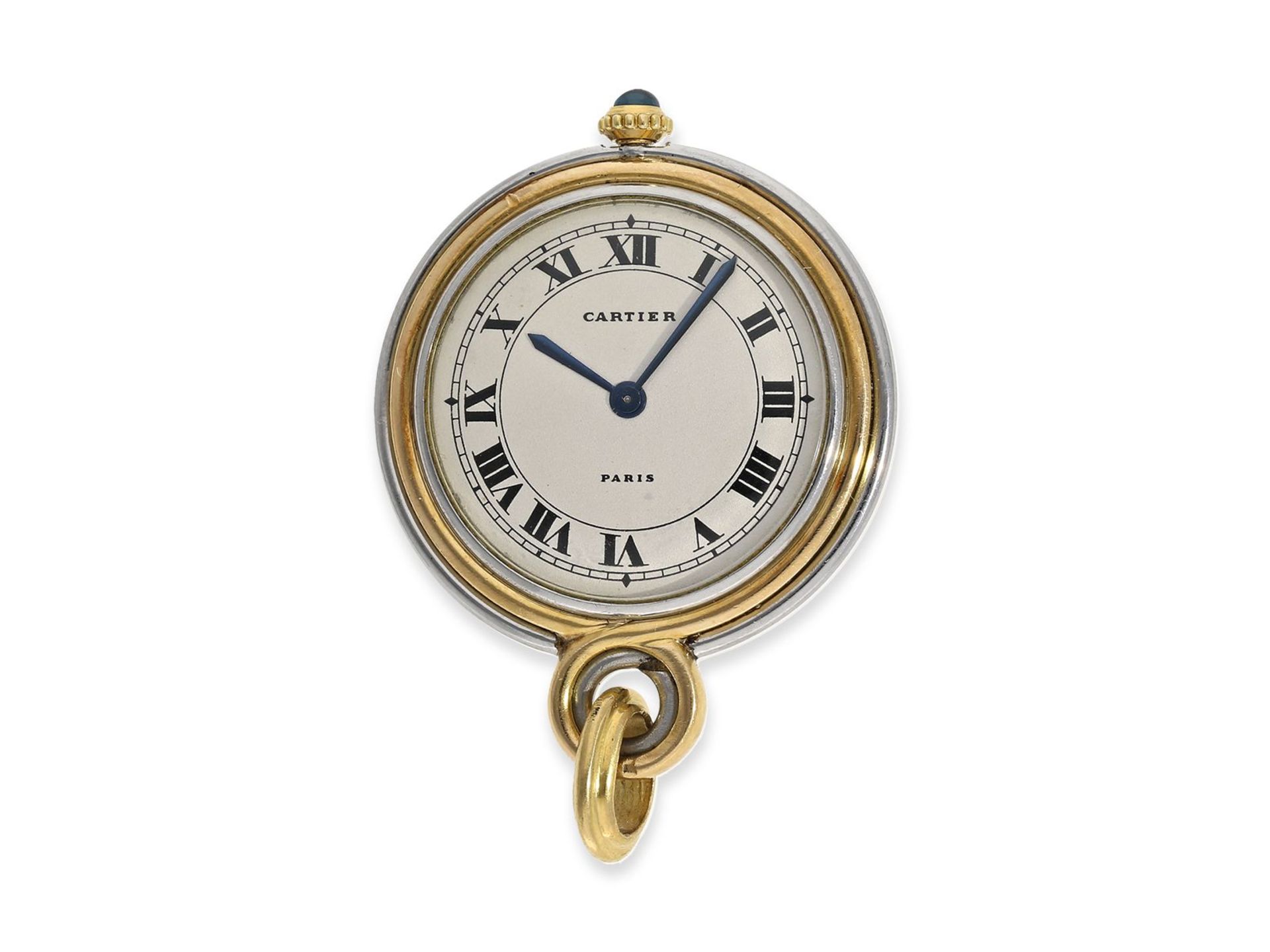 Anhängeuhr: feine vintage Cartier Anhängeuhr in Stahl/Gold, Ca. Ø30,5mm, 18K Gold und Stahl,