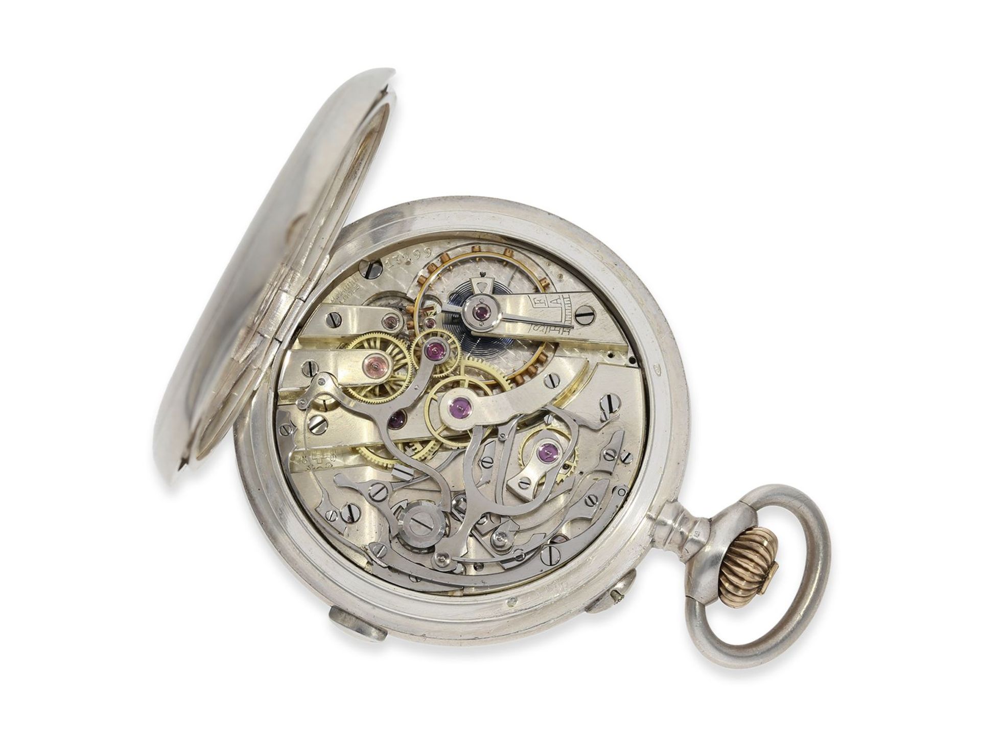 Taschenuhr: seltenes Ulysse Nardin Ankerchronometer mit Chronograph "Compteur", ca.1910, Ca. Ø52, - Bild 2 aus 7