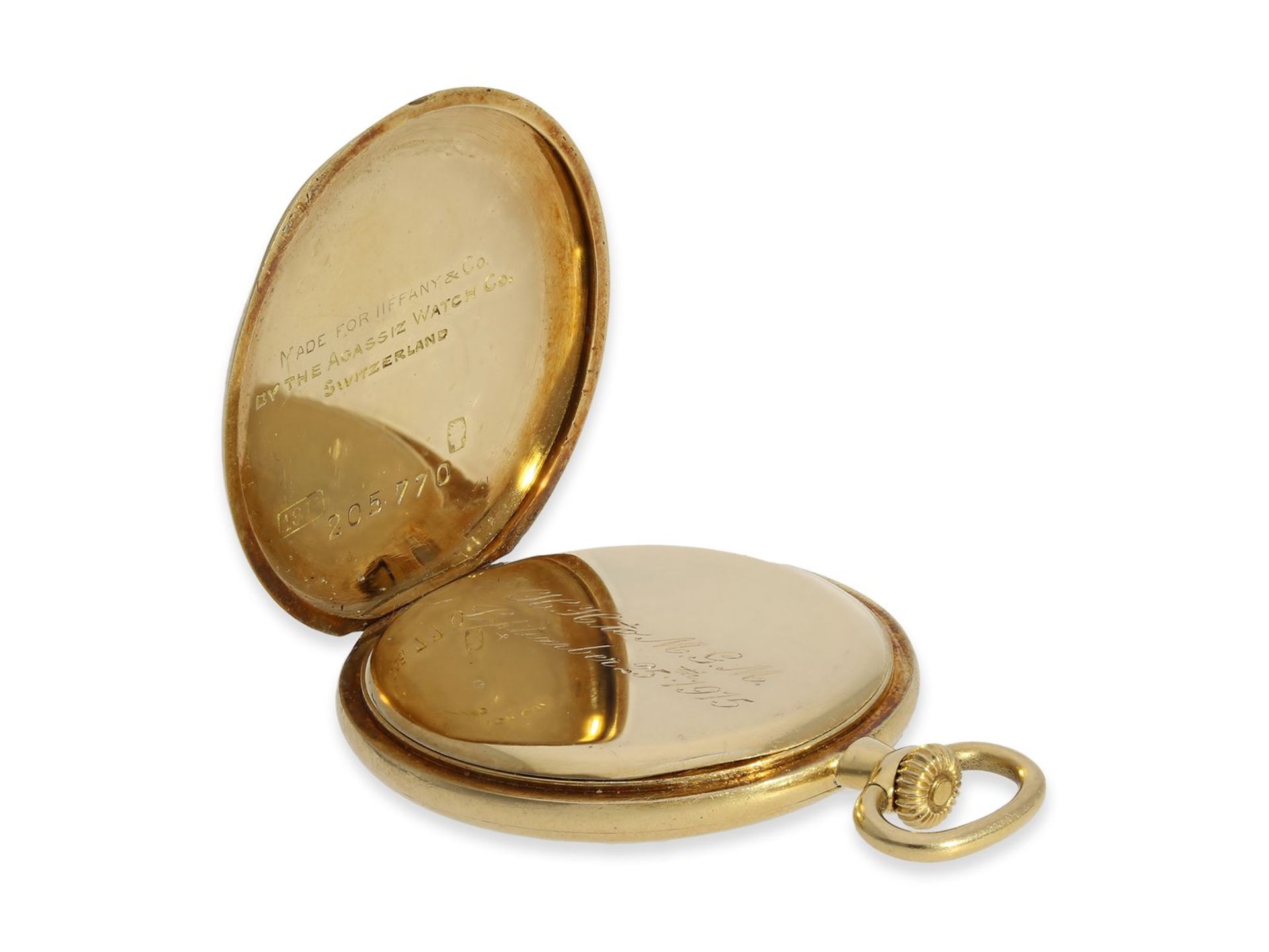 Taschenuhr/Anhängeuhr: exquisite Miniatur-Damenuhr um 1915, Tiffany & Co., Ca. Ø27,5mm, ca. 16g, 18K - Bild 4 aus 6