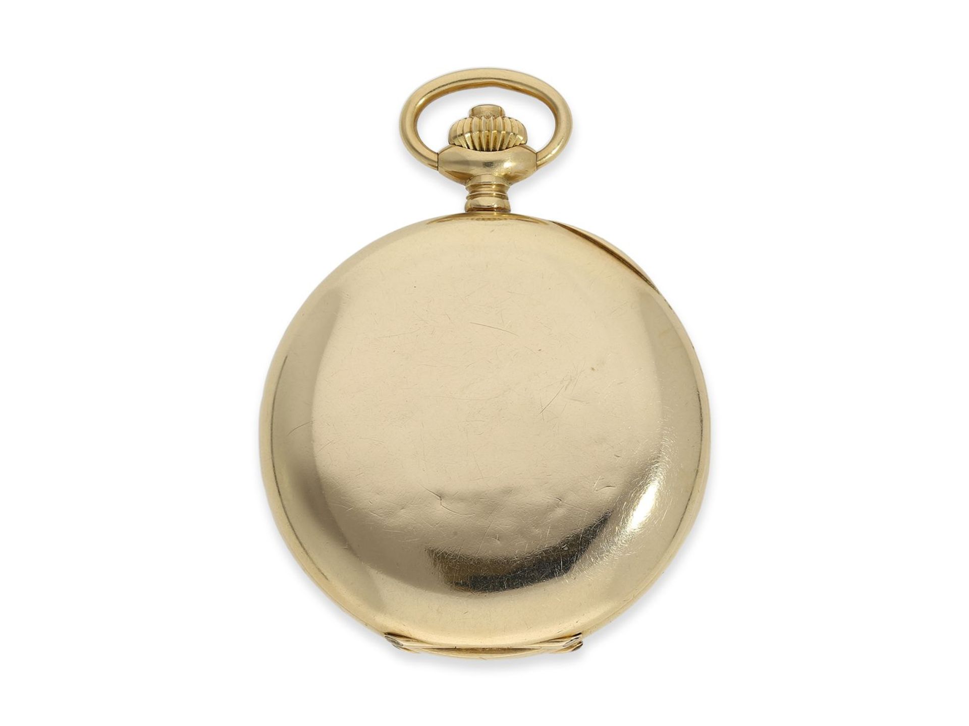 Taschenuhr: französischer Ärzte-Chronograph, Marke LIP, ca.1920, Ca. Ø50mm, ca. 90g, 18K Gold, - Bild 5 aus 5