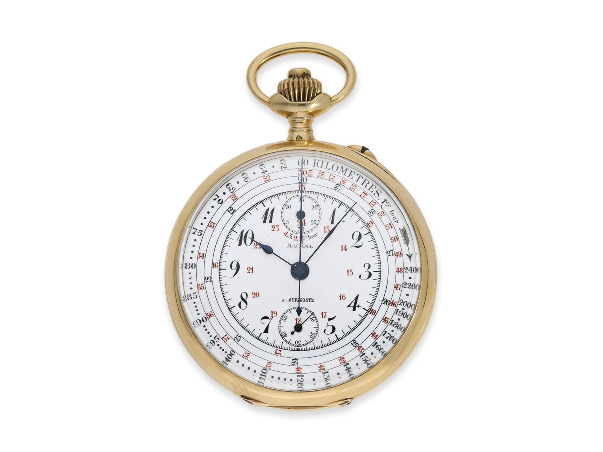 Taschenuhr: feiner französischer Chronograph mit seltenem Zifferblatt, Aural-Auricoste No.1550,