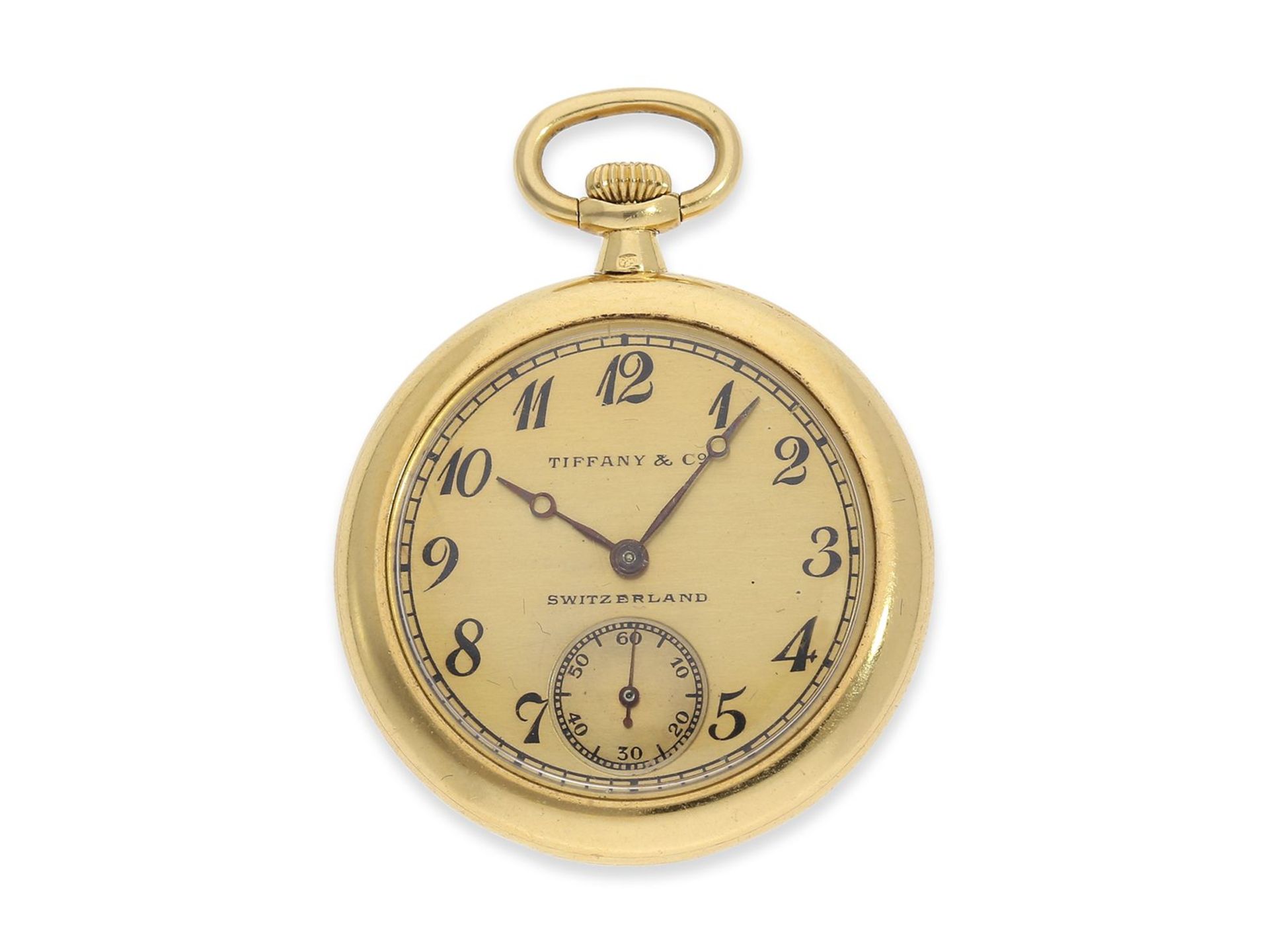 Taschenuhr/Anhängeuhr: exquisite Miniatur-Damenuhr um 1915, Tiffany & Co., Ca. Ø27,5mm, ca. 16g, 18K