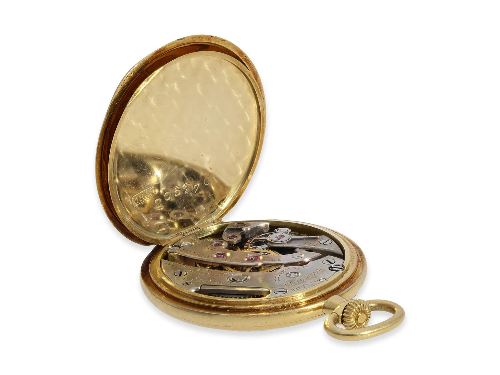 Taschenuhr/Anhängeuhr: exquisite Miniatur-Damenuhr um 1915, Tiffany & Co., Ca. Ø27,5mm, ca. 16g, 18K - Bild 5 aus 6