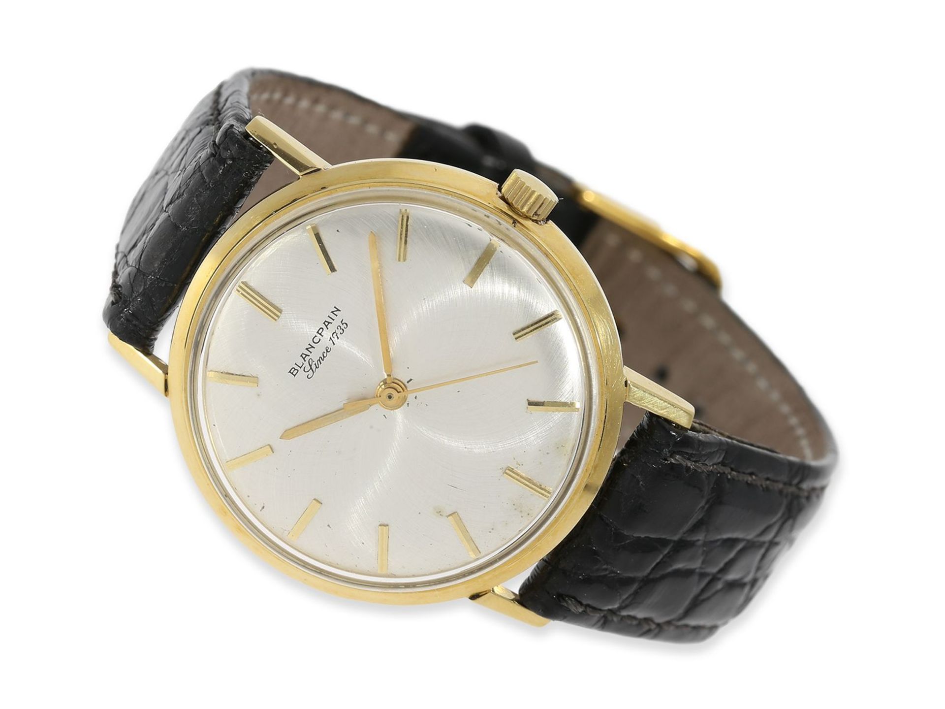 Armbanduhr: vintage Blancpain mit Zentralsekunde, 60er-Jahre, Ca. Ø34mm, 18K Gold, Spezialgehäuse