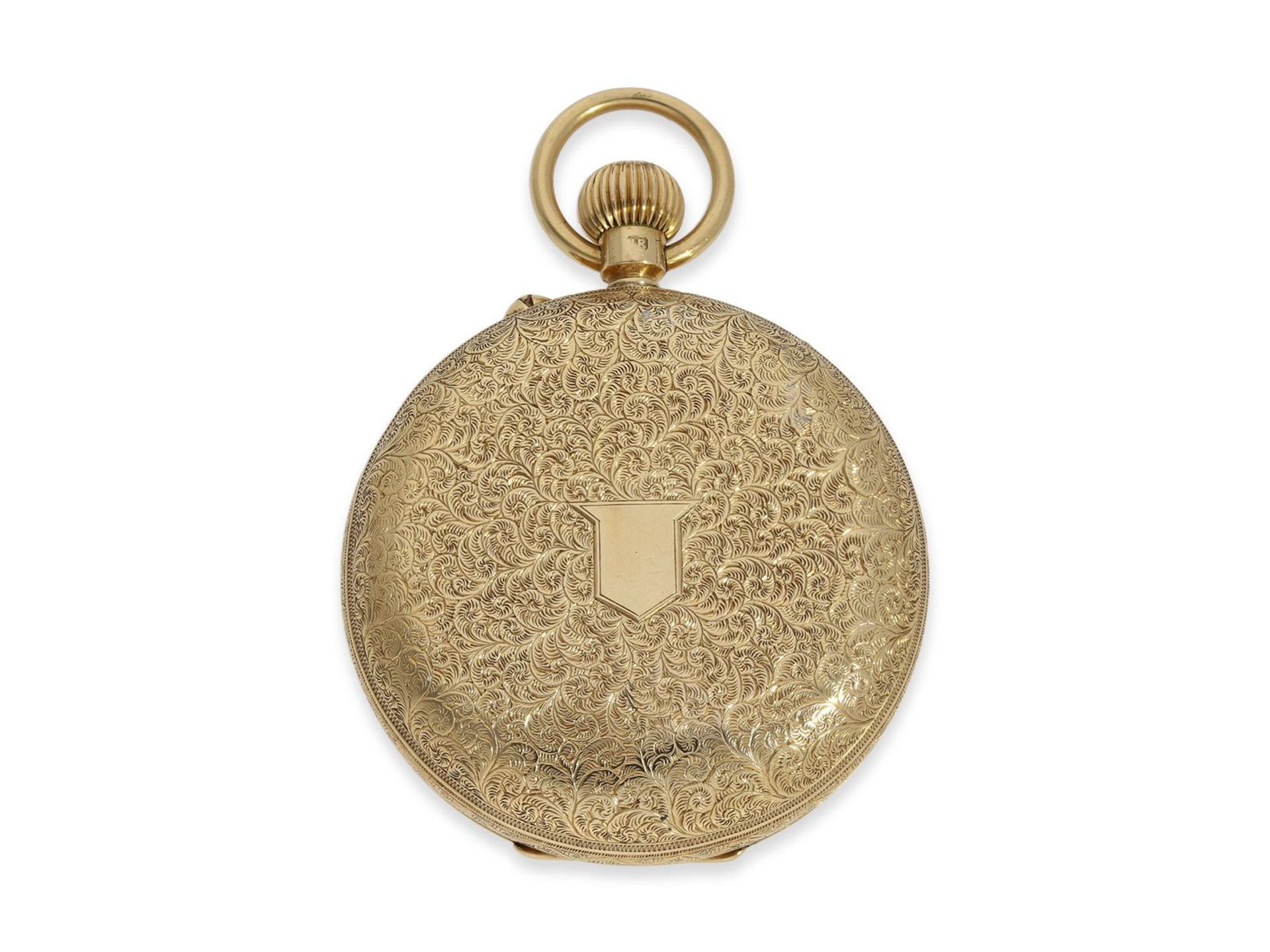 Taschenuhr: englische 18K Taschenuhr, Hallmarks 1876, Ca. Ø40mm, ca. 46g, 18K Gold, prächtig - Image 4 of 4