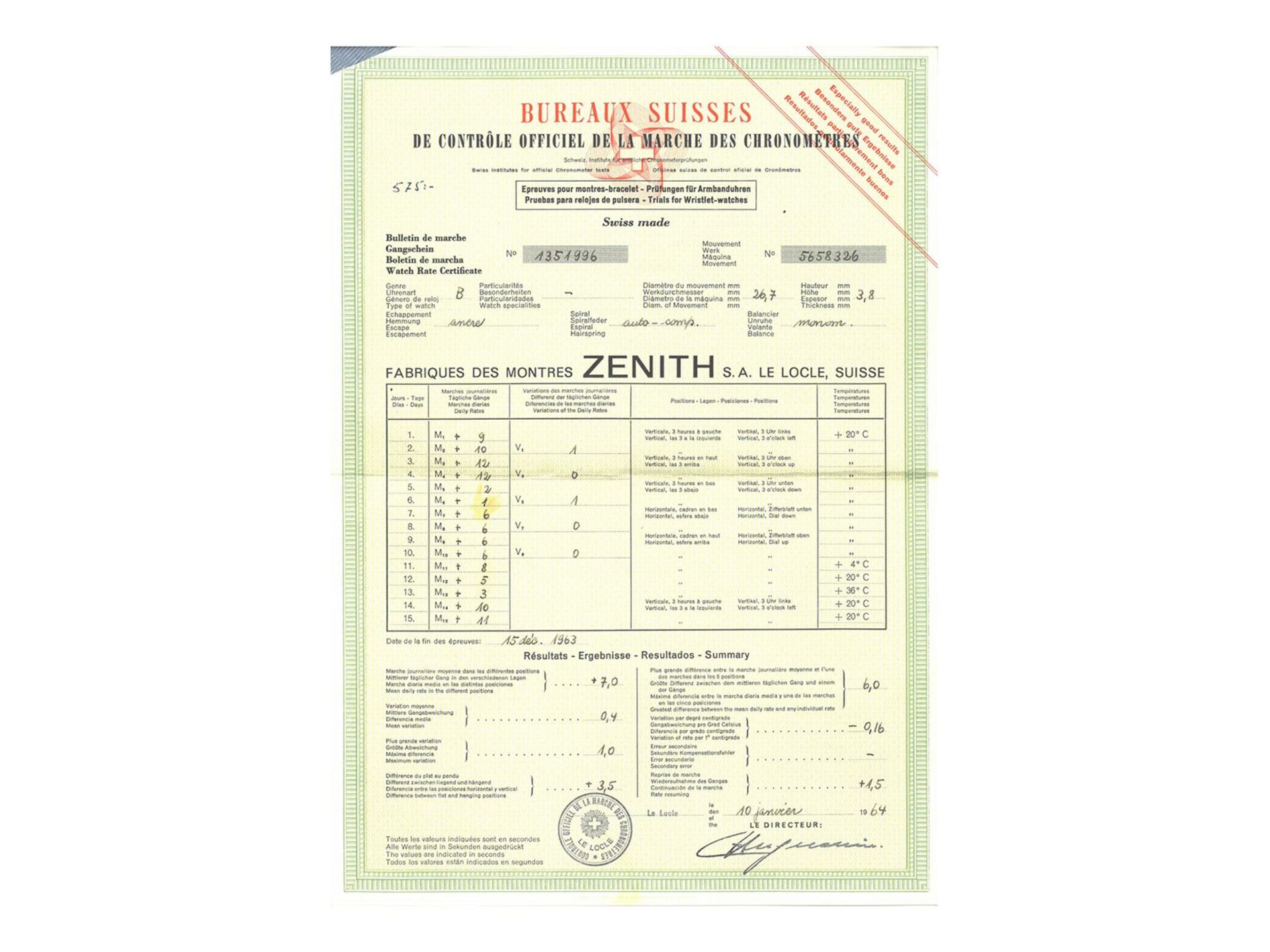 Armbanduhr: seltenes Zenith Chronometer Zenith 40T mit Originalpapieren, Originalbox und - Image 7 of 7