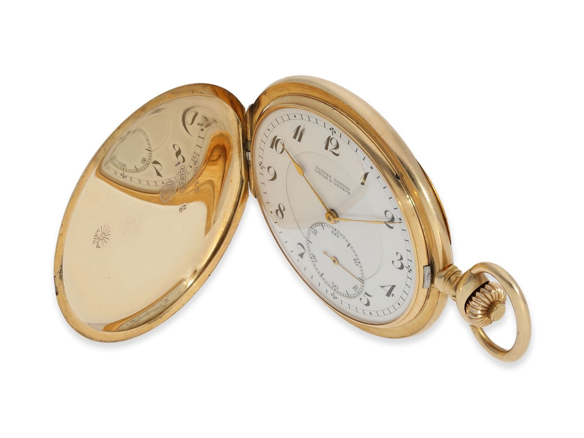 Taschenuhr: feine Präzisionstaschenuhr, Ulysse Nardin No.114555, ca. 1900, Ca. Ø52,5mm, ca. 92,5g, - Image 6 of 9