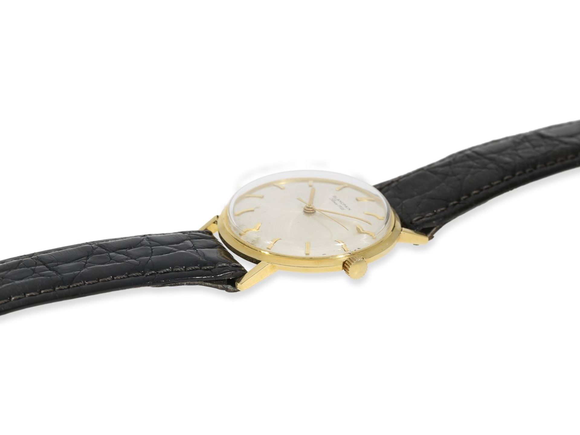 Armbanduhr: vintage Blancpain mit Zentralsekunde, 60er-Jahre, Ca. Ø34mm, 18K Gold, Spezialgehäuse - Image 3 of 3