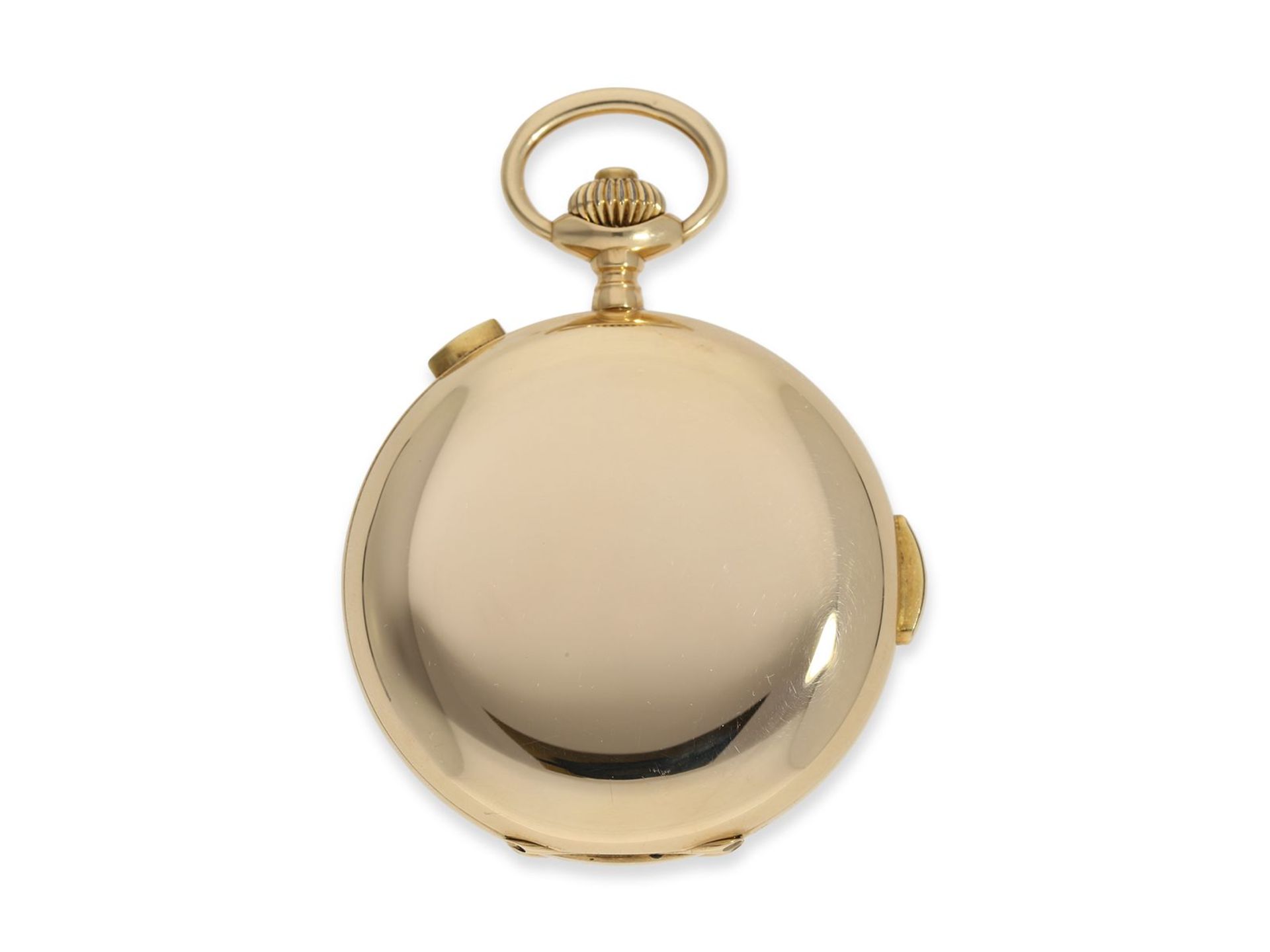 Taschenuhr: schwere rotgoldene Savonnette mit Repetition und Chronograph, 18K Gold, signiert - Image 5 of 6