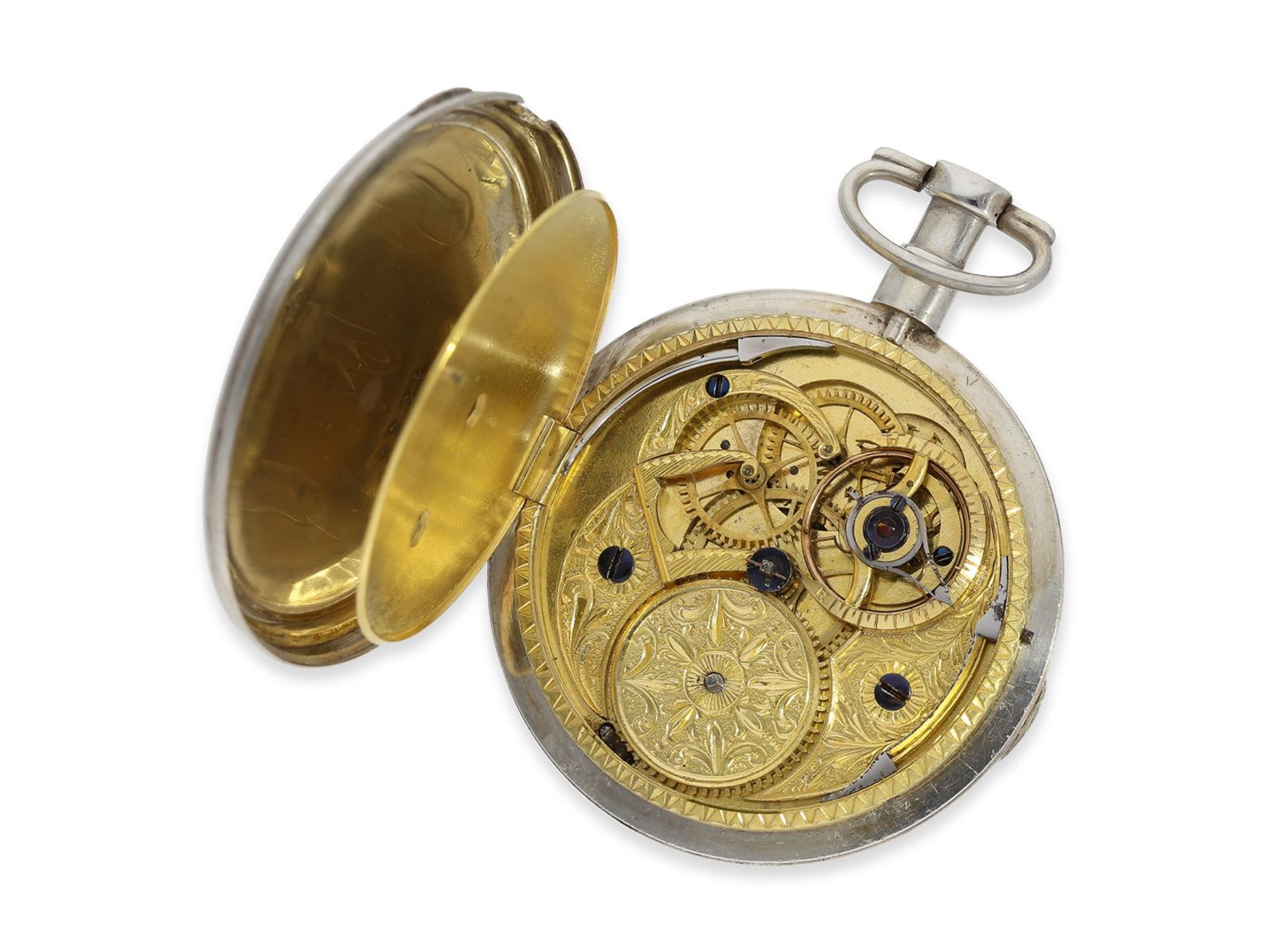 Taschenuhr: sehr interessante deutsche Zylinderuhr mit sehr seltenem Kaliber, signiert Wilhelm - Bild 3 aus 5