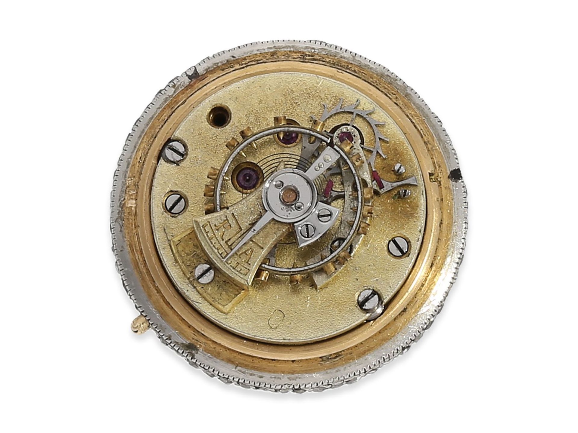 Anhängeuhr/Broschenuhr/Formuhr: äußerst seltene emaillierte "Boule de Geneve" mit Diamantbesatz, - Bild 2 aus 4