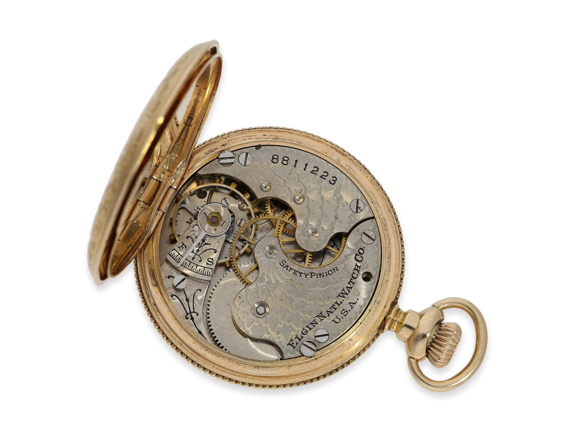 Taschenuhr/Anhängeuhr: prächtig erhaltene Damensavonnette, um 1900, Marke Elgin, Ca. Ø35mm, ca. 31g, - Image 2 of 7