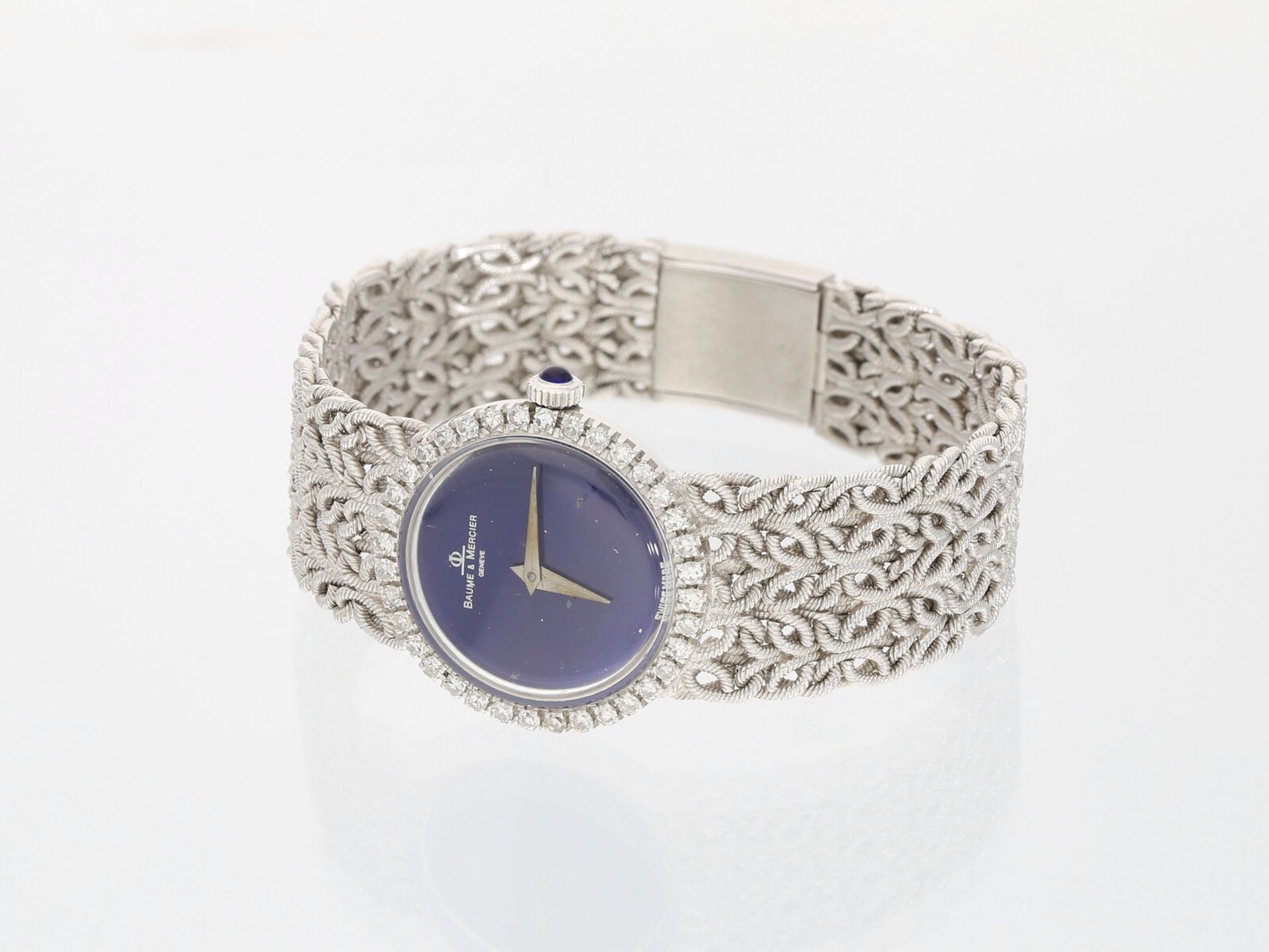 Armbanduhr: luxuriöse weißgoldene vintage Damenuhr von Baume & Mercier mit Diamantbesatz, 18K - Image 3 of 3