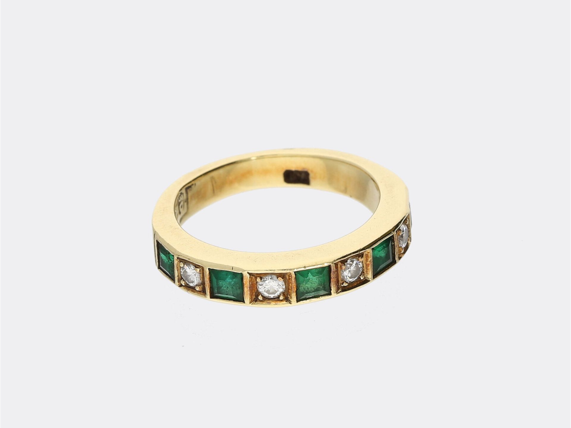 Ring: vintage Goldschmiedering mit Brillant-/Smaragdbesatz, 18K Gold, Ca. Ø16mm, RG50, ca. 4,9g, 18K