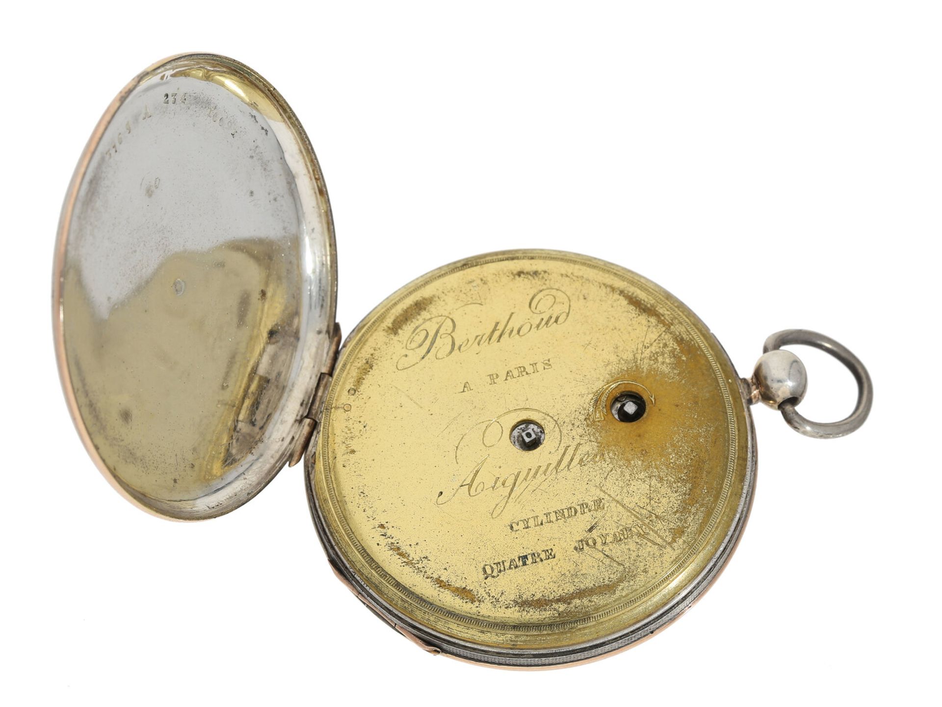 Taschenuhr: feine Lepine, signiert Berthoud Paris, ca.1820, Ca. Ø48mm, ca. 75g, guillochiertes - Bild 3 aus 4