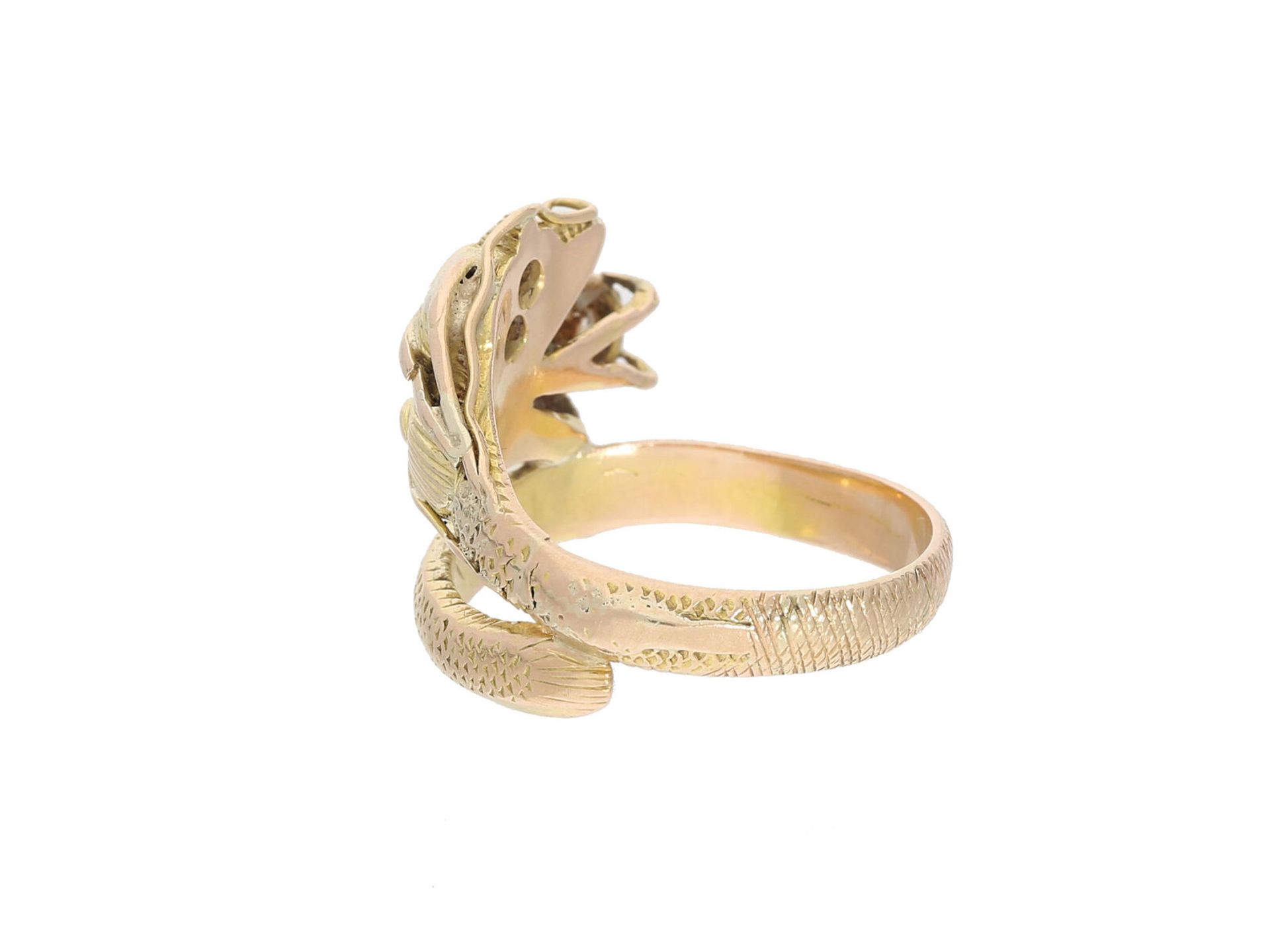 Ring: interessanter Goldschmiedering aus 14K Gold, Motiv 'Drache', Ca. Ø18mm, RG56, ca. 7,4g, 14K Go - Bild 2 aus 2