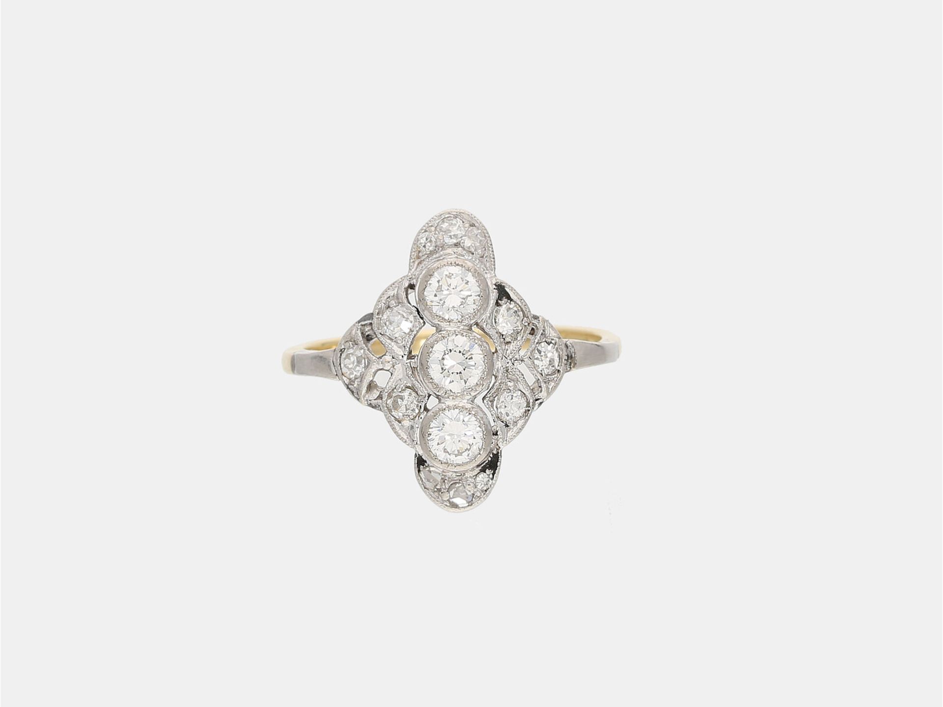 Ring: schöner antiker Damenring mit Diamantbesatz, 14K Gold, Ca. Ø16mm, RG50, ca. 2,9g, 14K Gold, fi