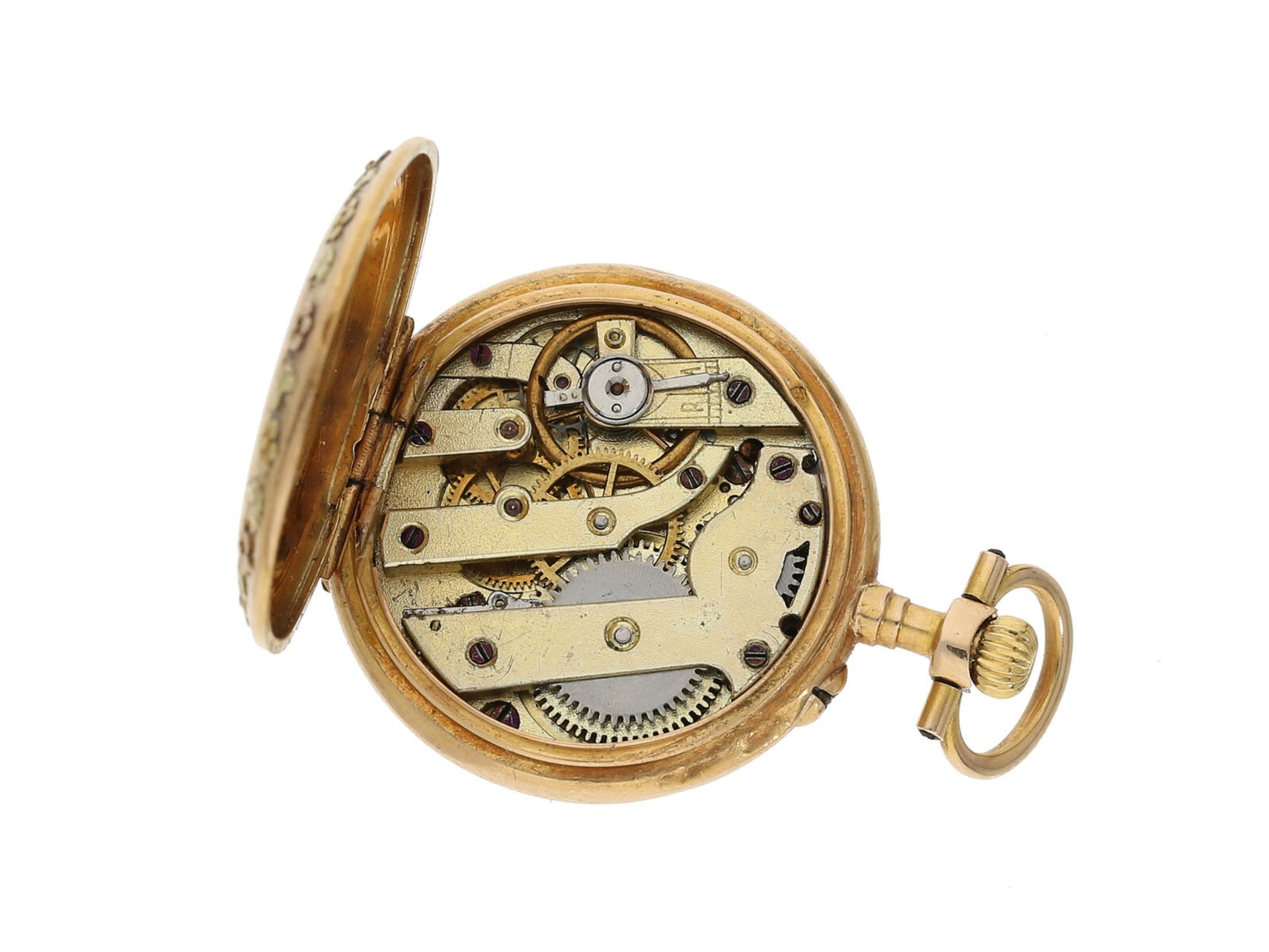 Taschenuhr: 3-Farben-Gold Taschenuhr/Anhängeuhr, um 1900, sehr feine Qualität, 18K Gold, - Bild 2 aus 2