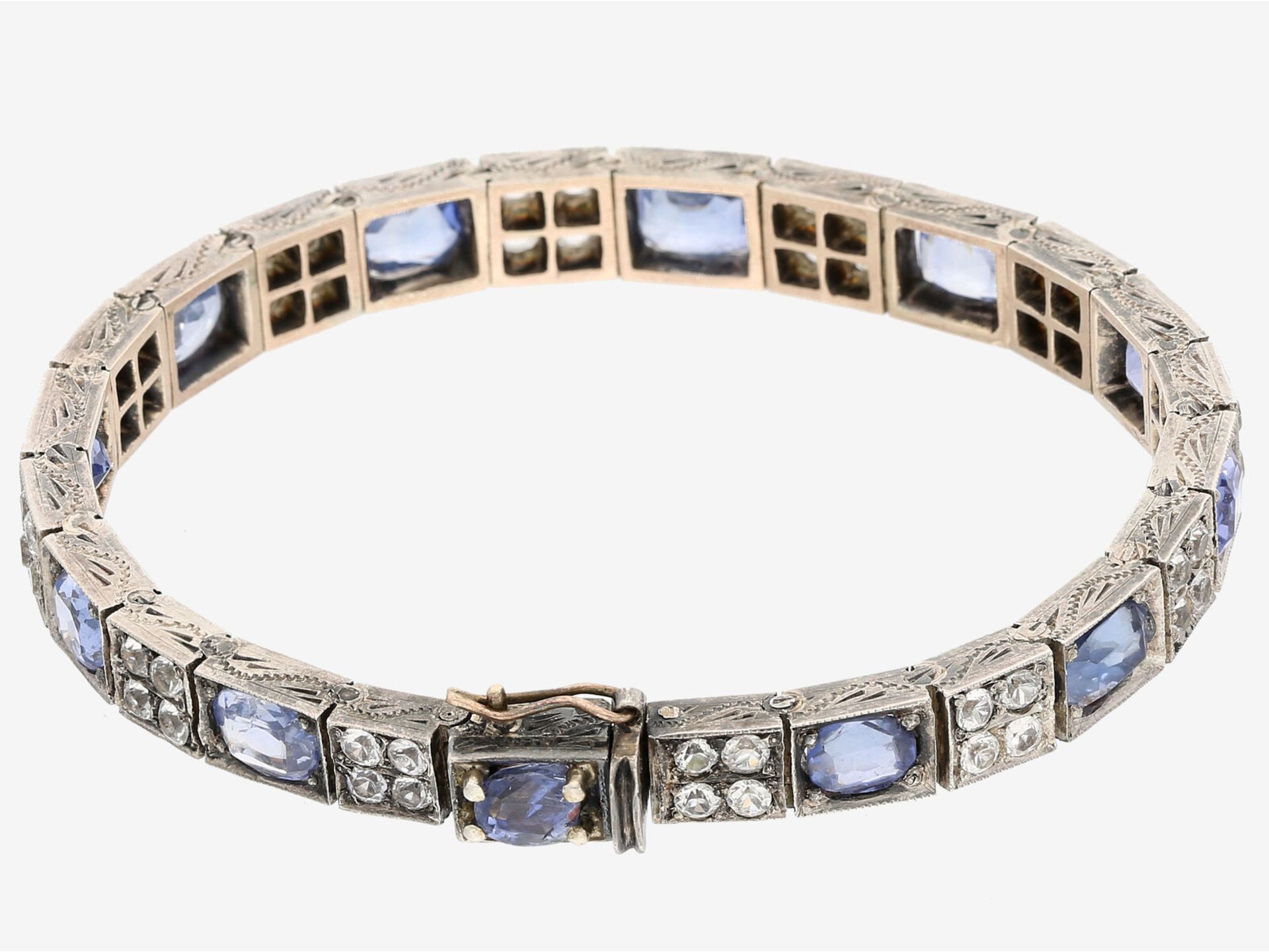 Armband: interessantes vintage Saphirarmband in antikem Stil, Handarbeit Silber: Ca. 19cm lang,